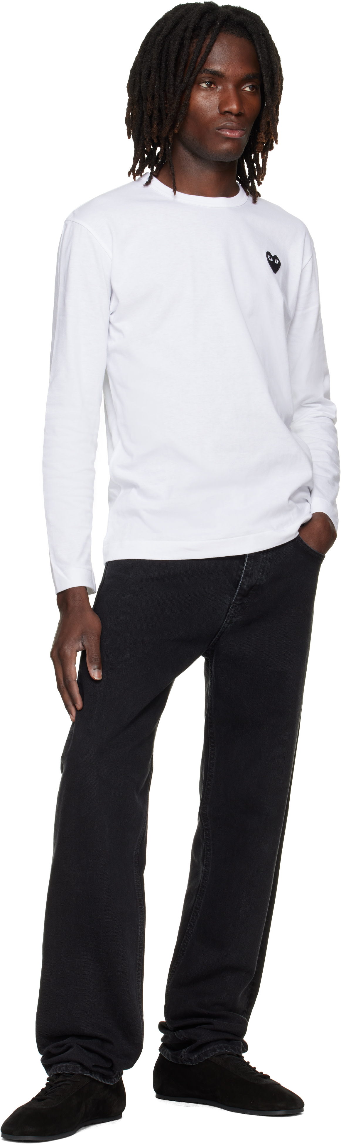 COMME des GARÇONS PLAY: White Heart Emblem Long Sleeve T-shirt