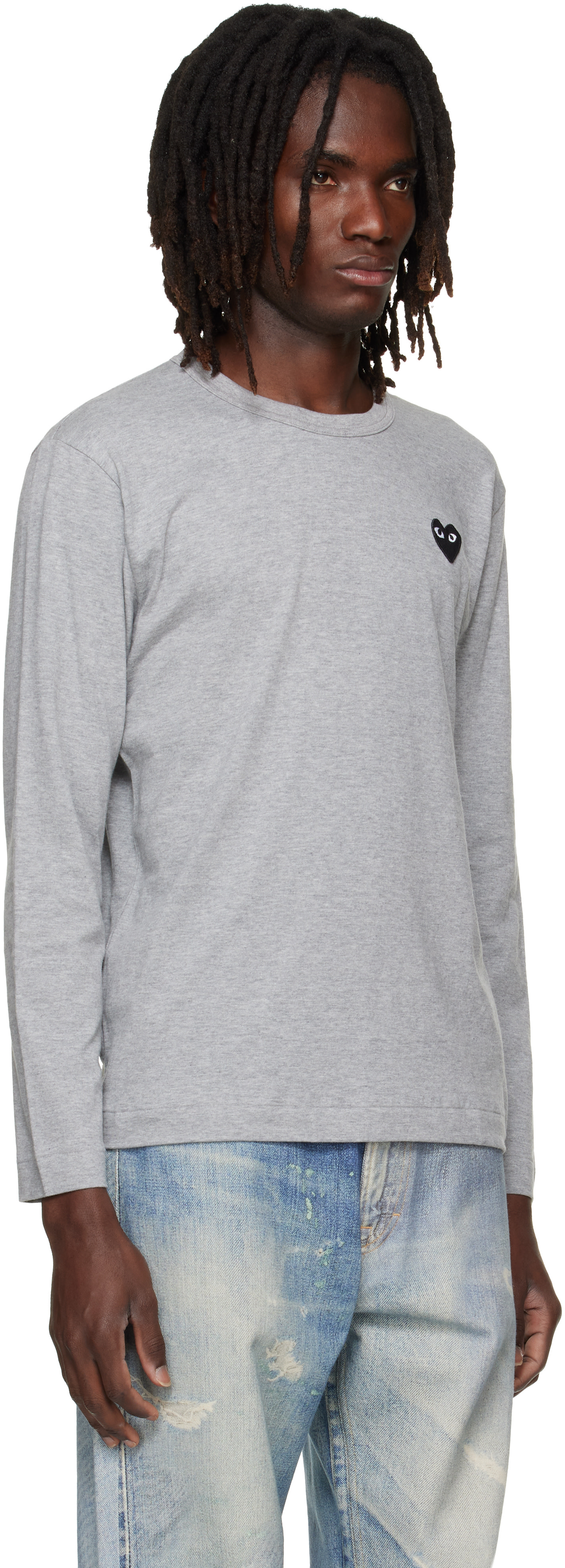 PLAY COMME de GARÇONS 長袖カットソー ロンT グレー L COMME des GARÇONS PLAY: Gray Heart Emblem Long Sleeve T-shirt