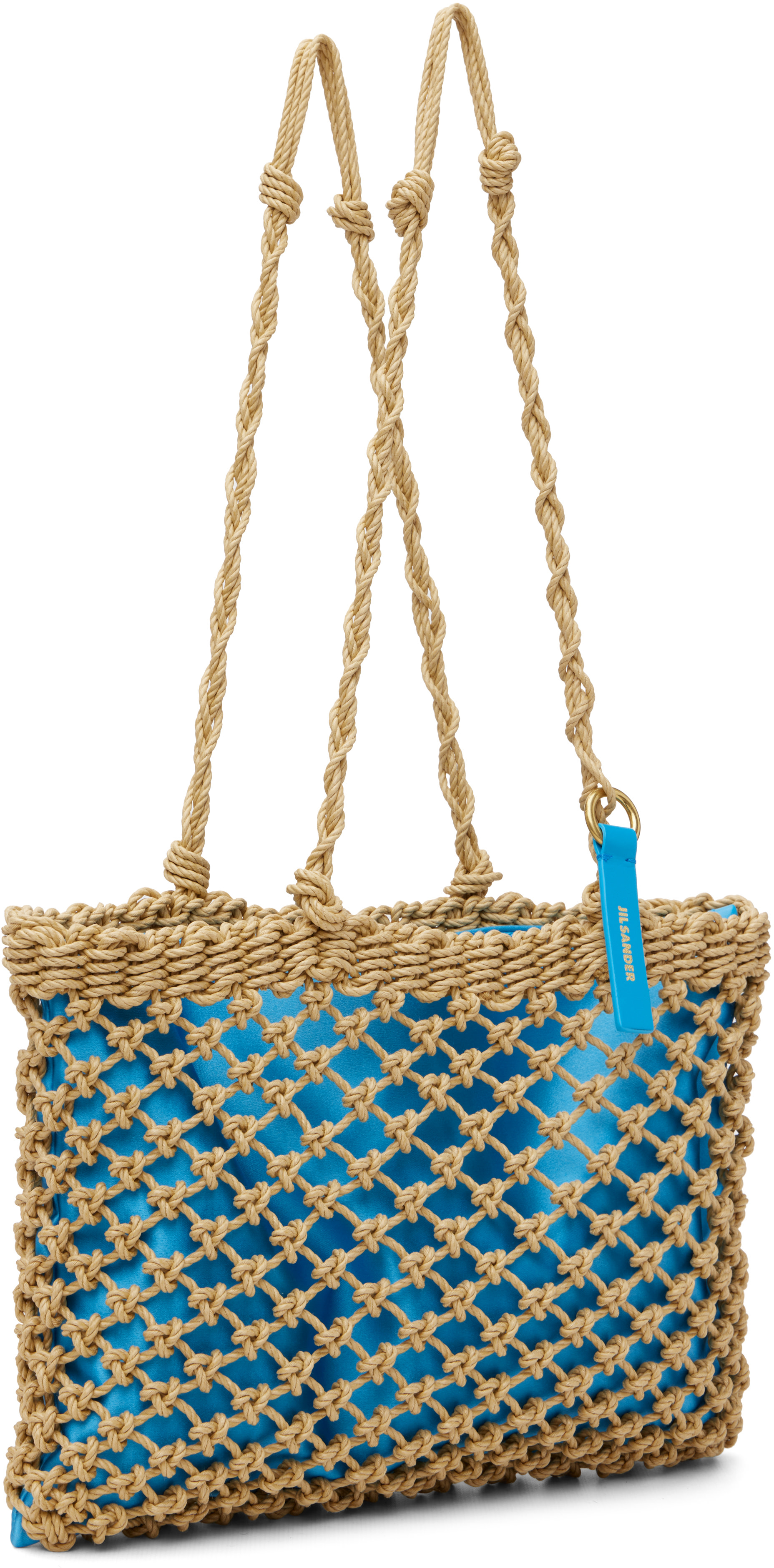 Jil Sander: Beige & Blue Tangle Net Tote | SSENSE Canada
