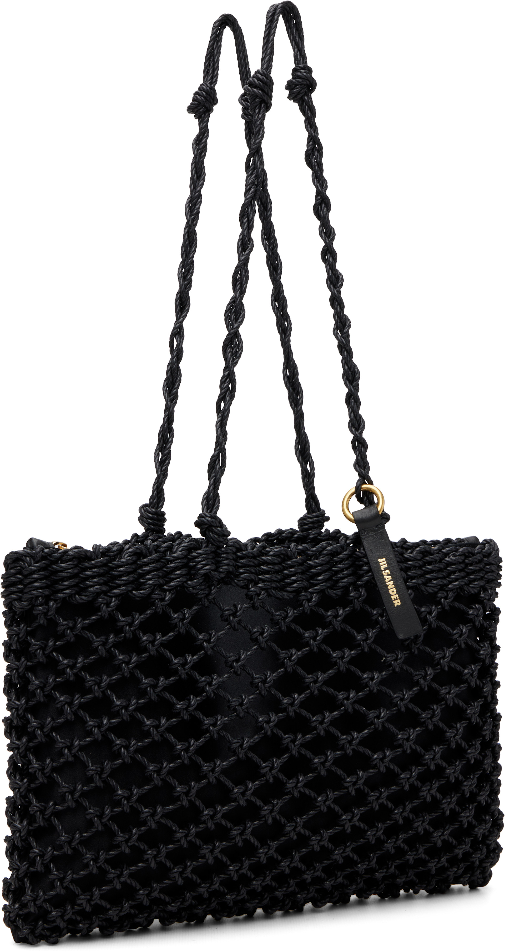 ジルサンダー　NET SQUARE SHOPPER ショルダーバッグ　網　ポーチ Jil Sander: Black Tangle Net Tote | SSENSE