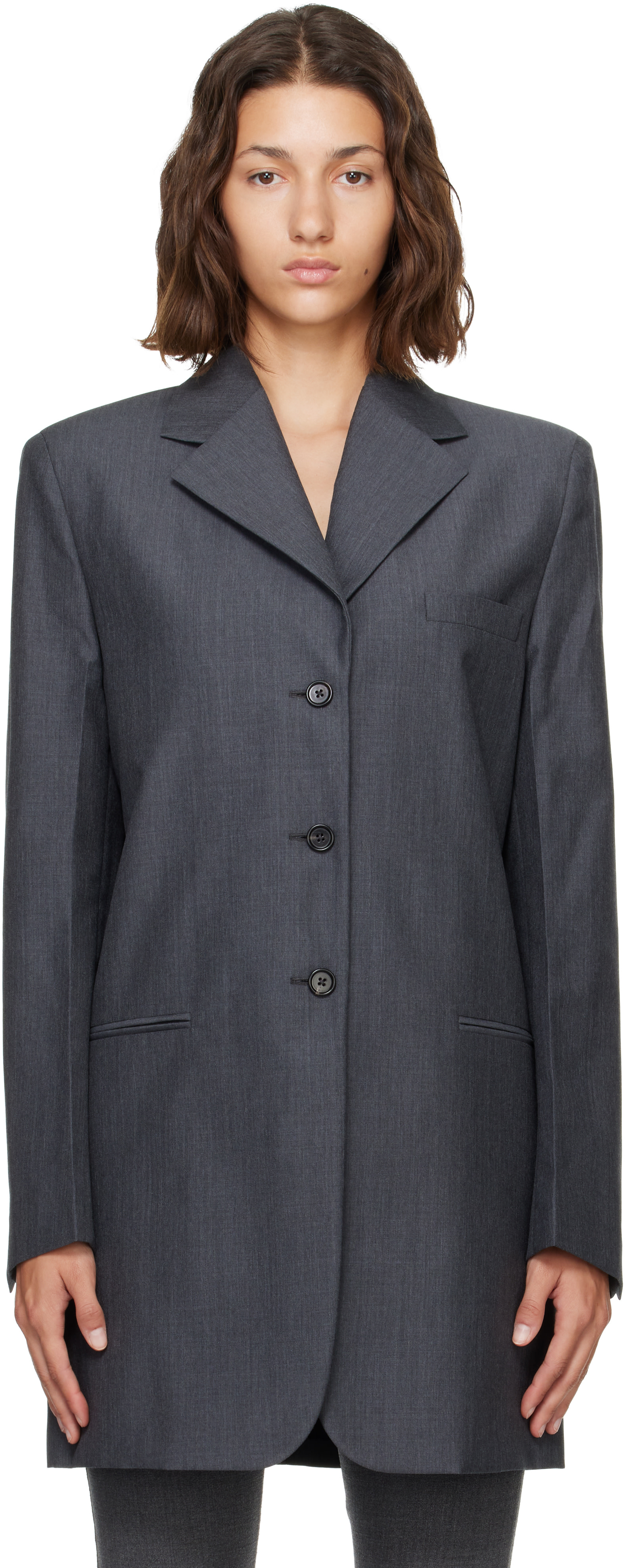 Jil Sander: Gray Fil-à-Fil Wool Tailored Blazer | SSENSE United