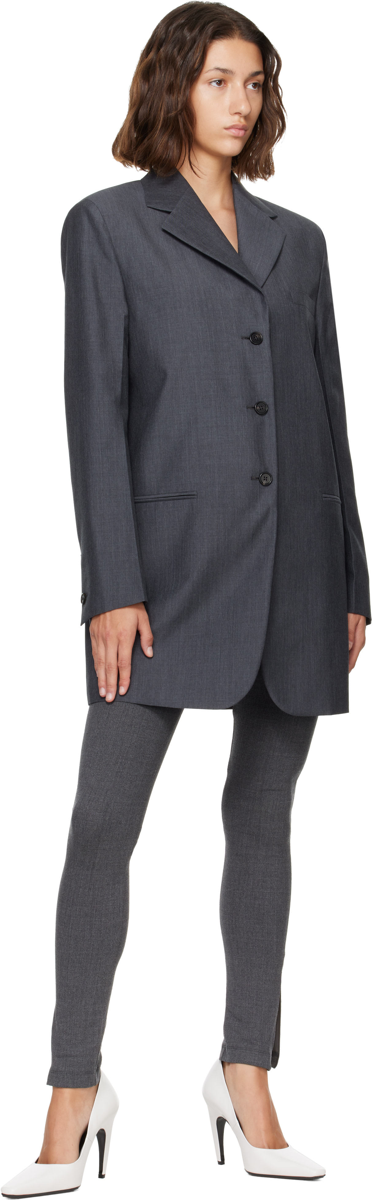 Jil Sander: Gray Fil-à-Fil Wool Tailored Blazer | SSENSE