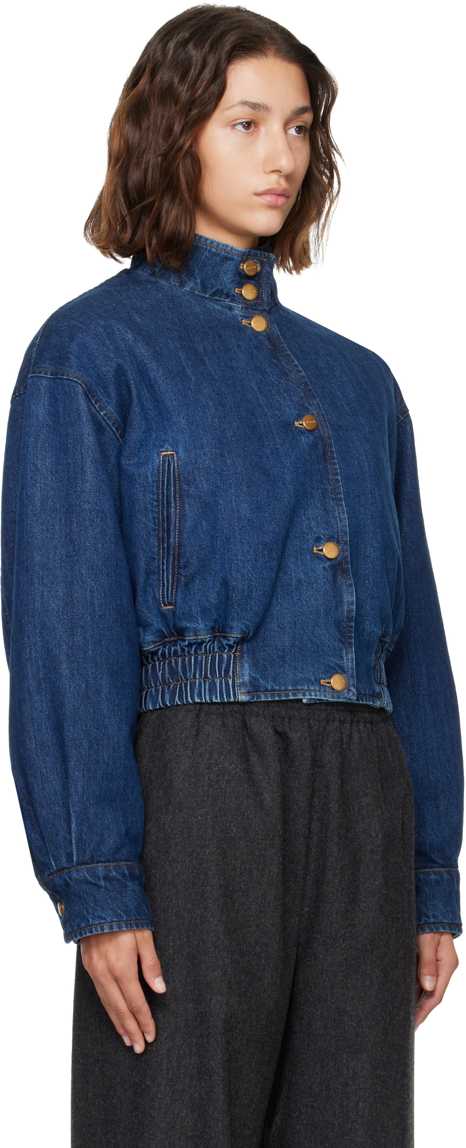 Jil Sander: Blue Denim Padded Blouson Jacket | SSENSE