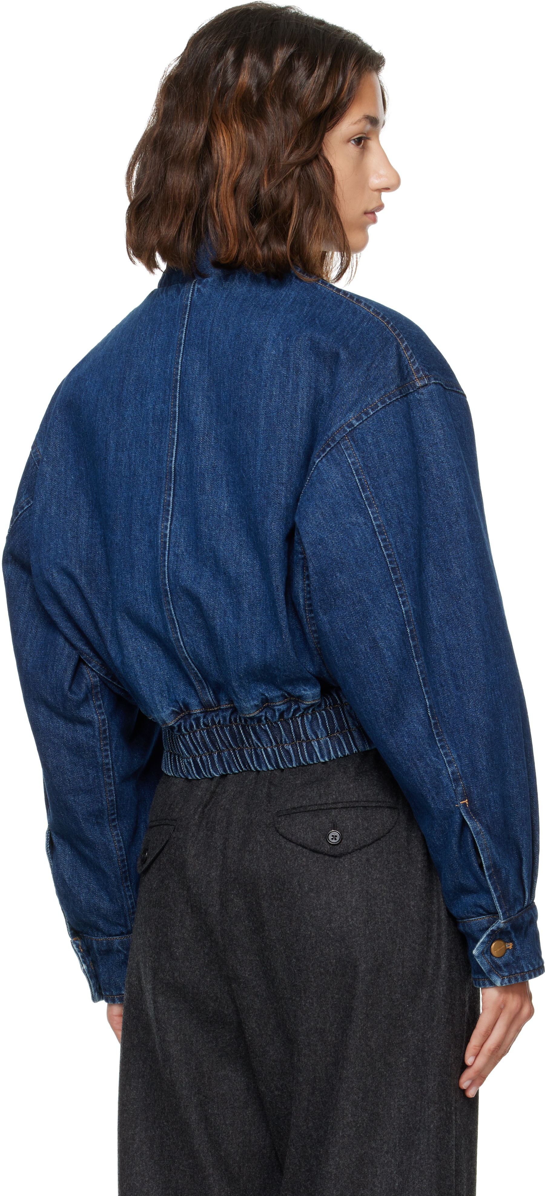 Jil Sander: Blue Denim Padded Blouson Jacket | SSENSE