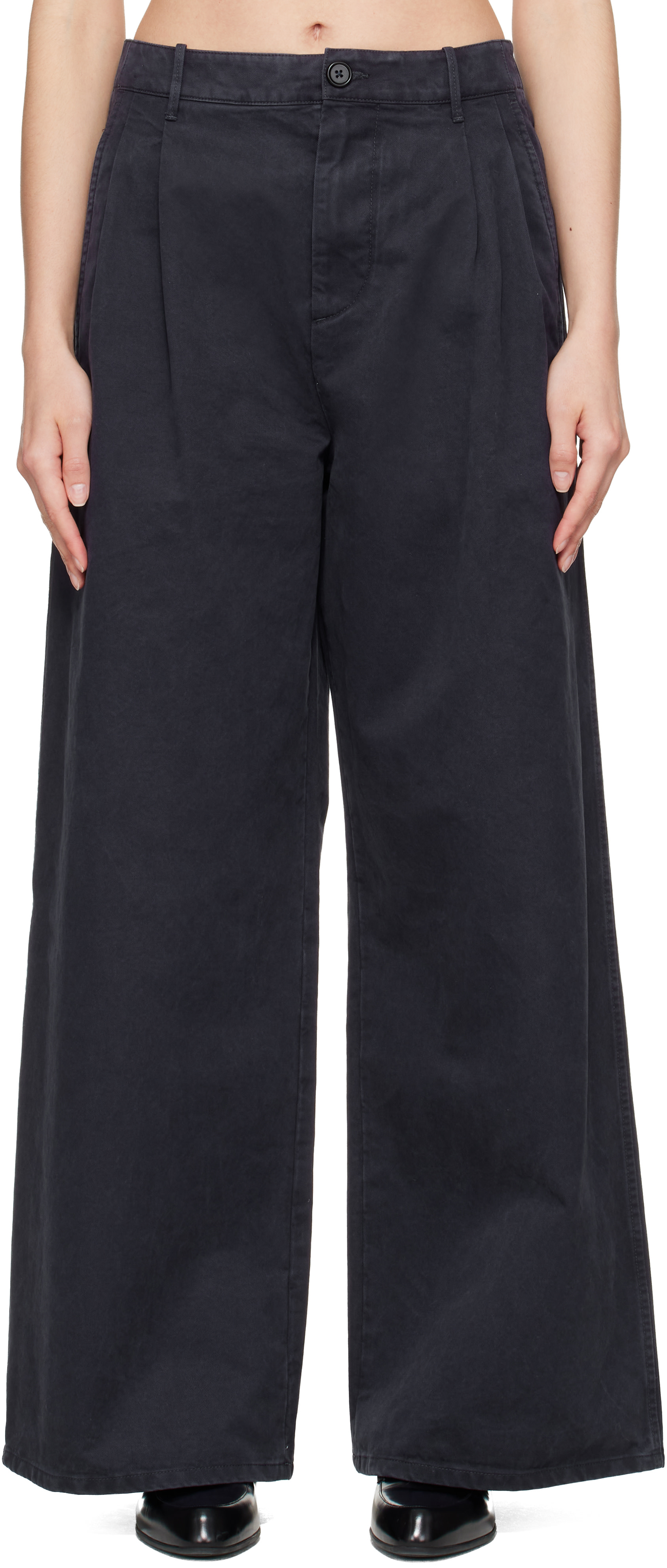 Jil Sander - Pantalon ample décontracté bleu marine à plis