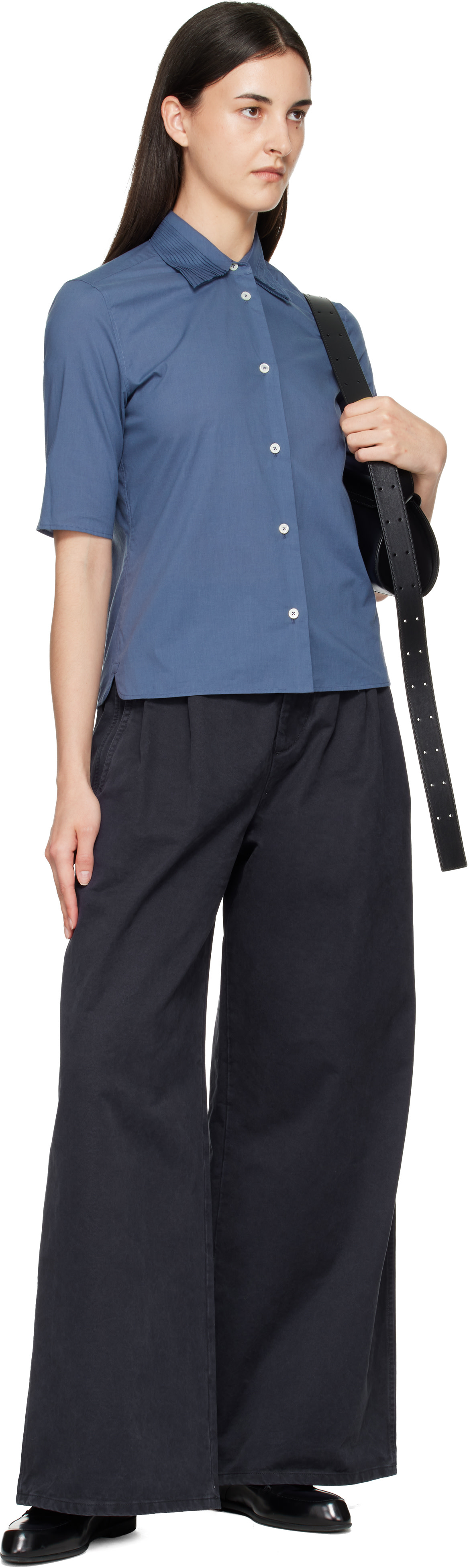 Jil Sander - Pantalon ample décontracté bleu marine à plis