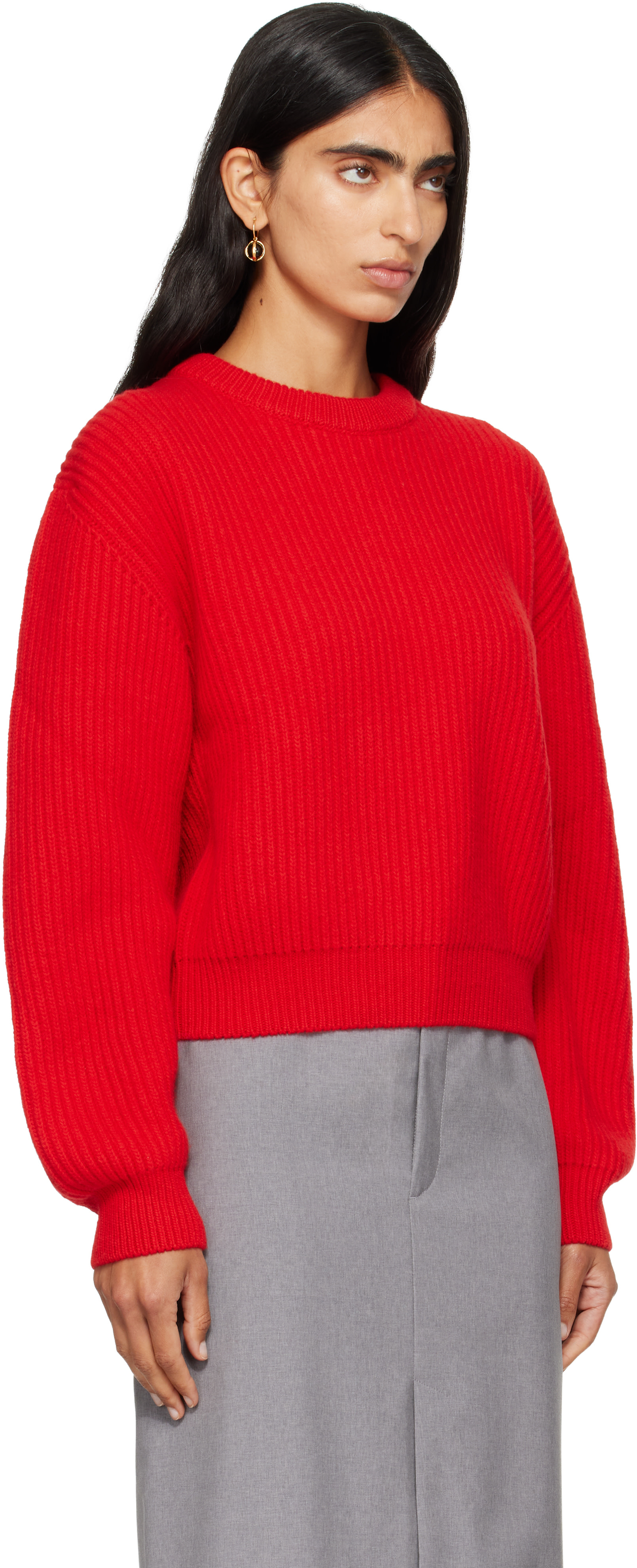 Jil Sander - Pull rouge en laine à col ras du cou