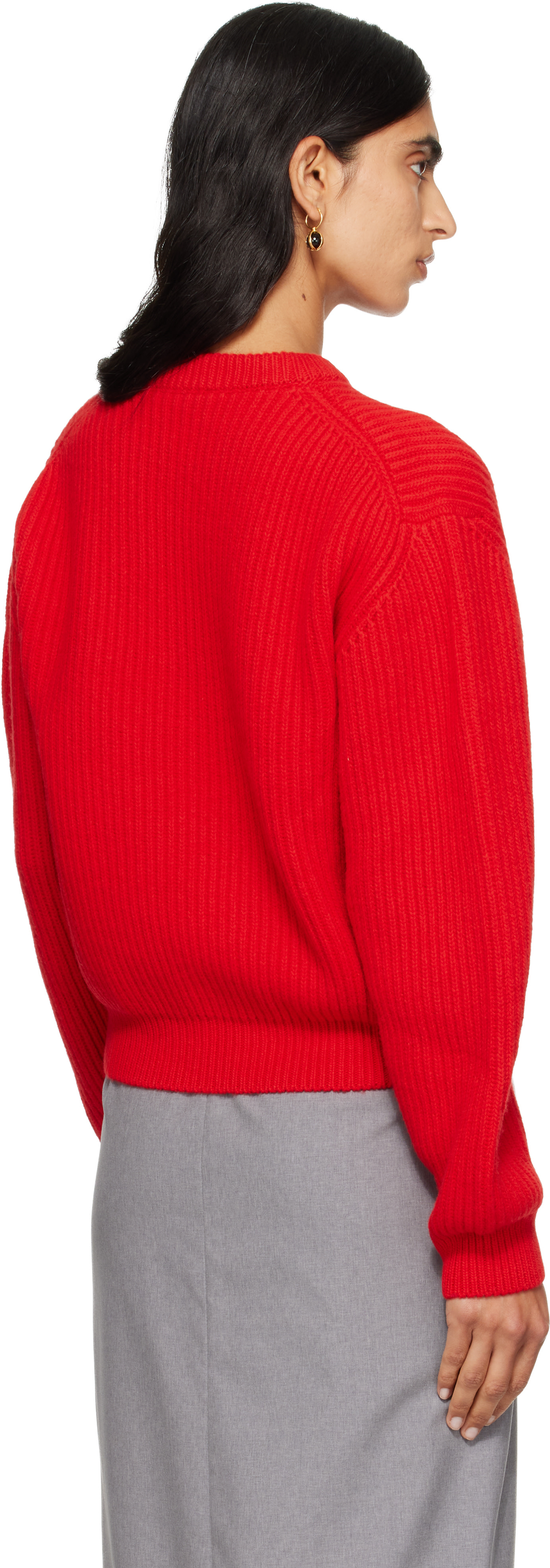 Jil Sander - Pull rouge en laine à col ras du cou