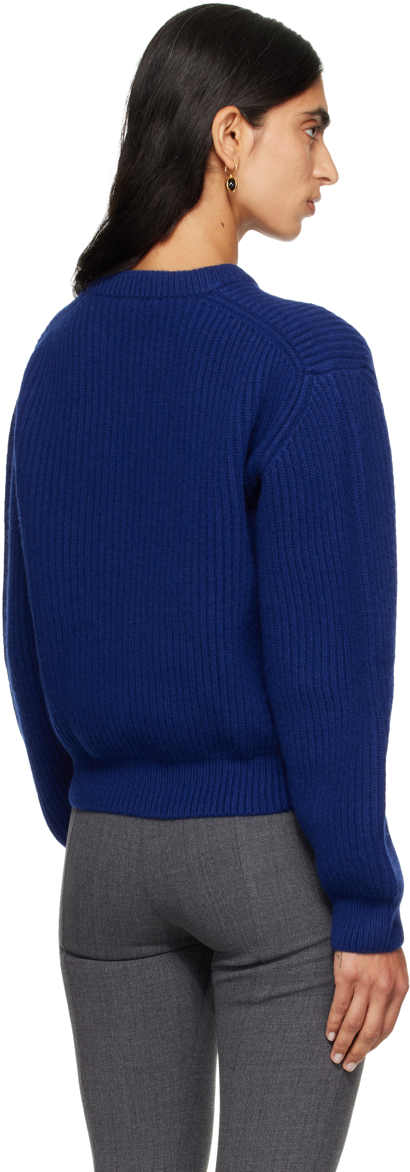 Jil Sander: Blue Wool Crew-Neck Sweater | SSENSE