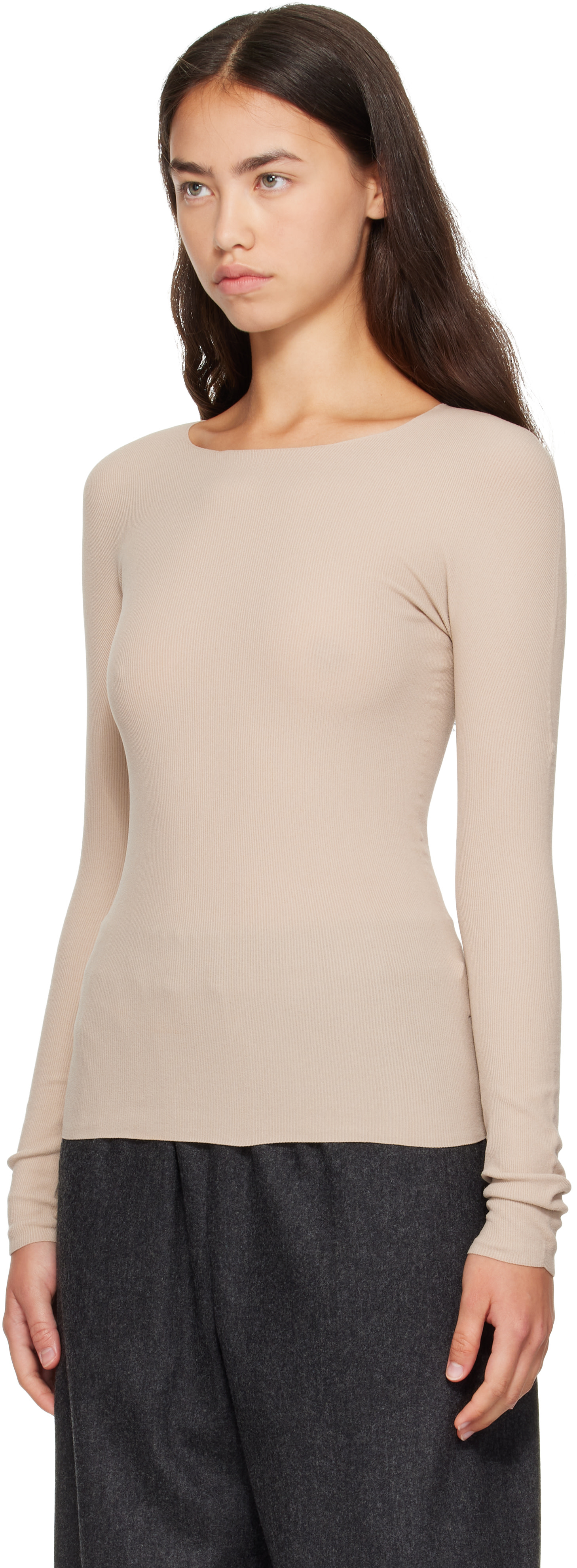 Jil Sander: Beige Ribbed T-shirt | SSENSE Mexico