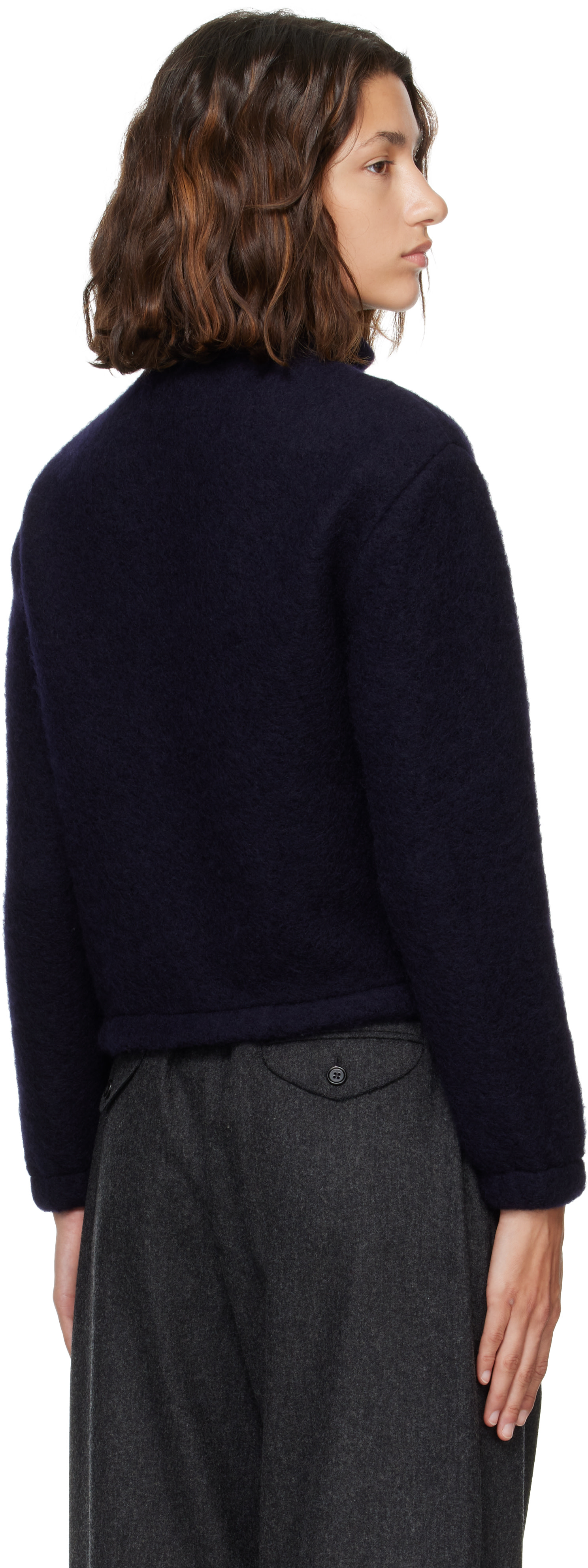 Jil Sander: Navy High Neck Zip-Up Cropped Jacket | SSENSE Canada