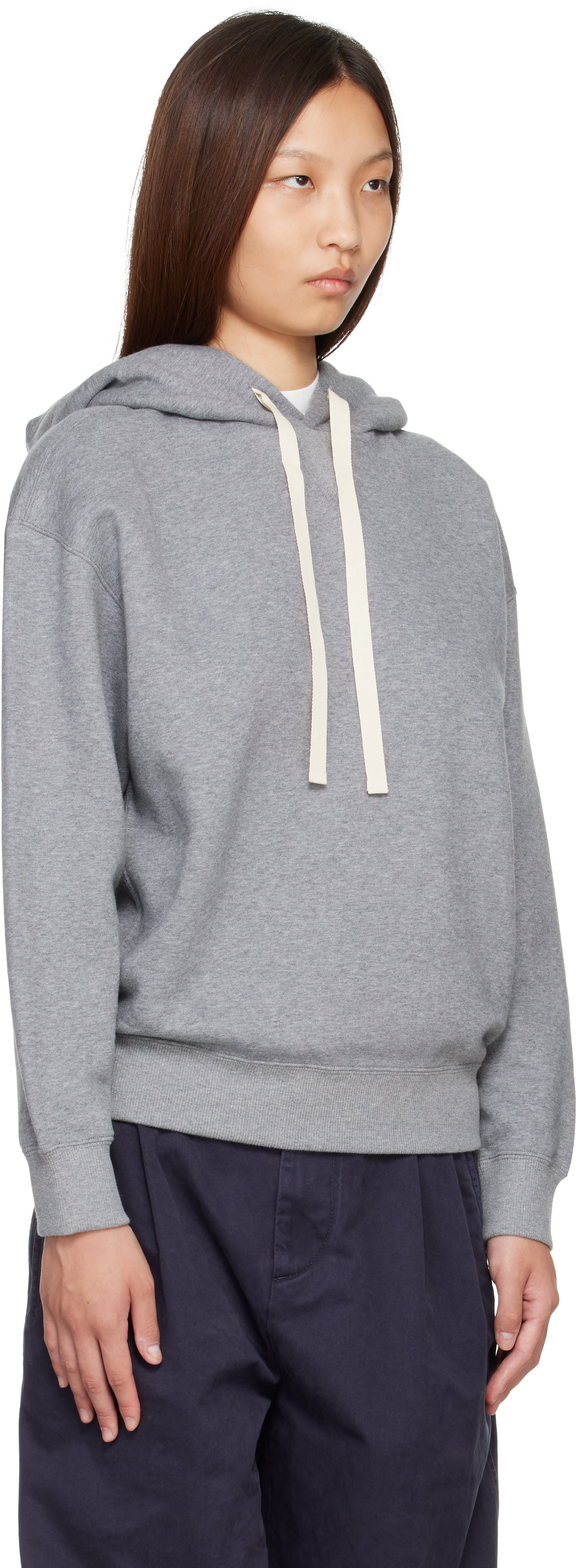 Jil Sander - Pull à capuche gris en jersey bouclette de coton
