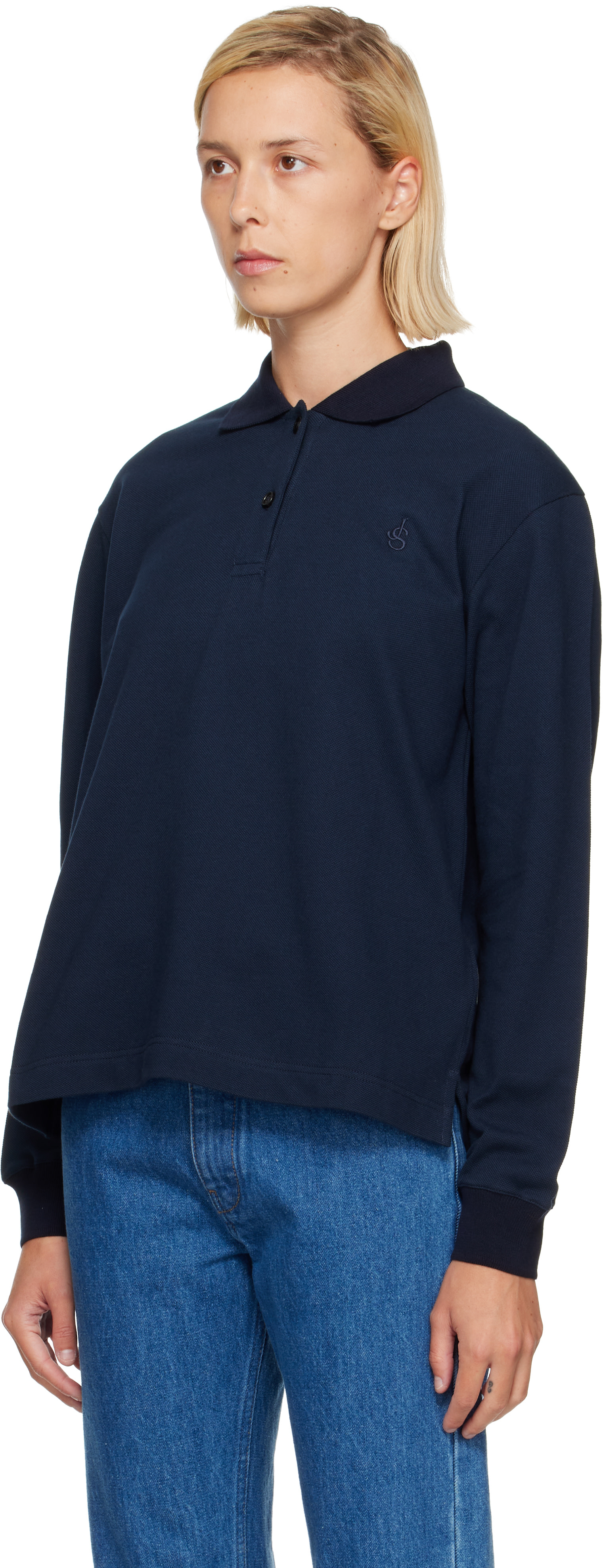 Jil Sander: Navy Cotton Piquet Polo | SSENSE