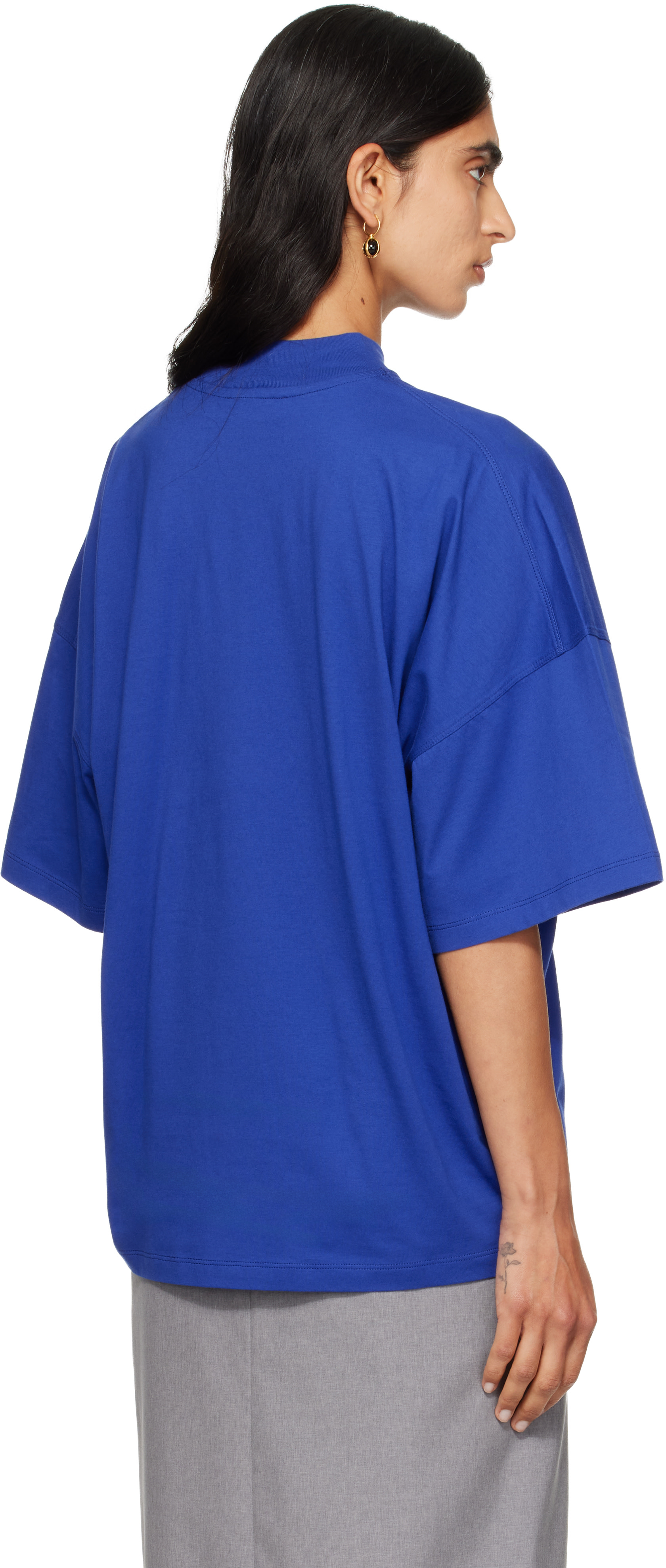 Jil Sander: Blue Cotton Mock-Neck T-shirt | SSENSE