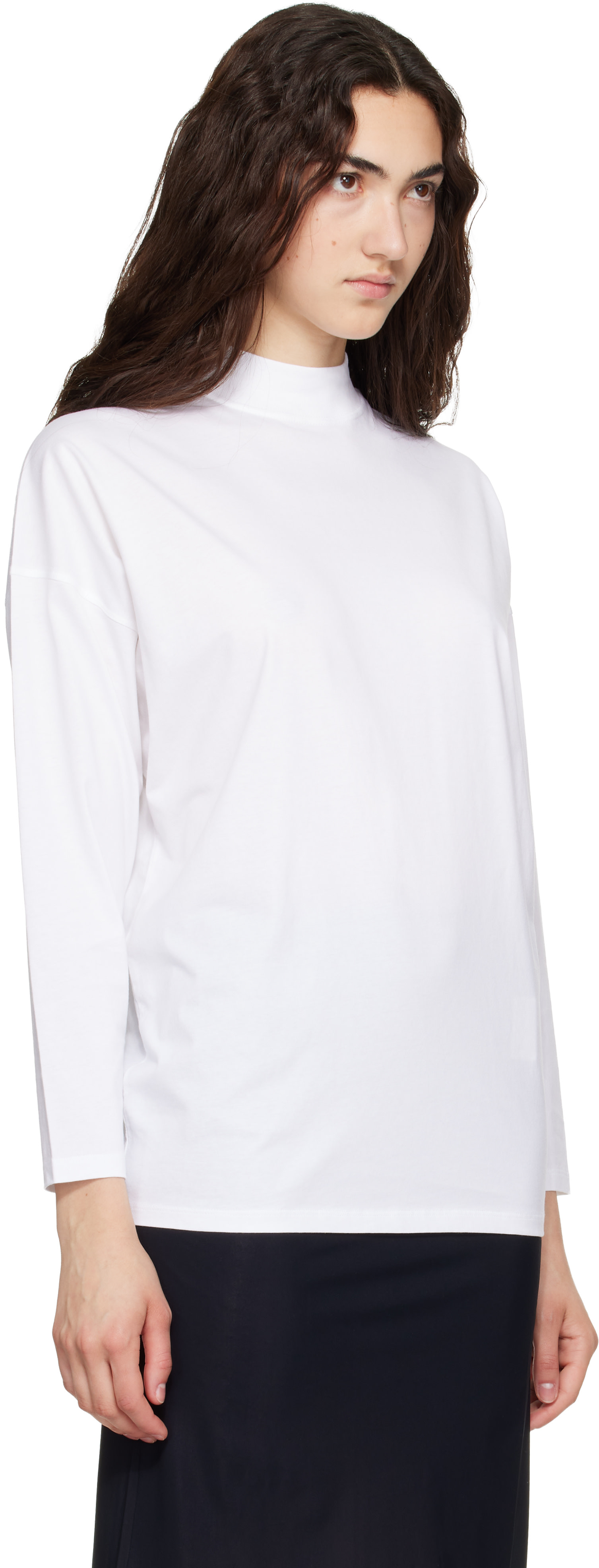 Jil Sander: White Long Sleeves Mock Neck Boxy Fit T-shirt | SSENSE