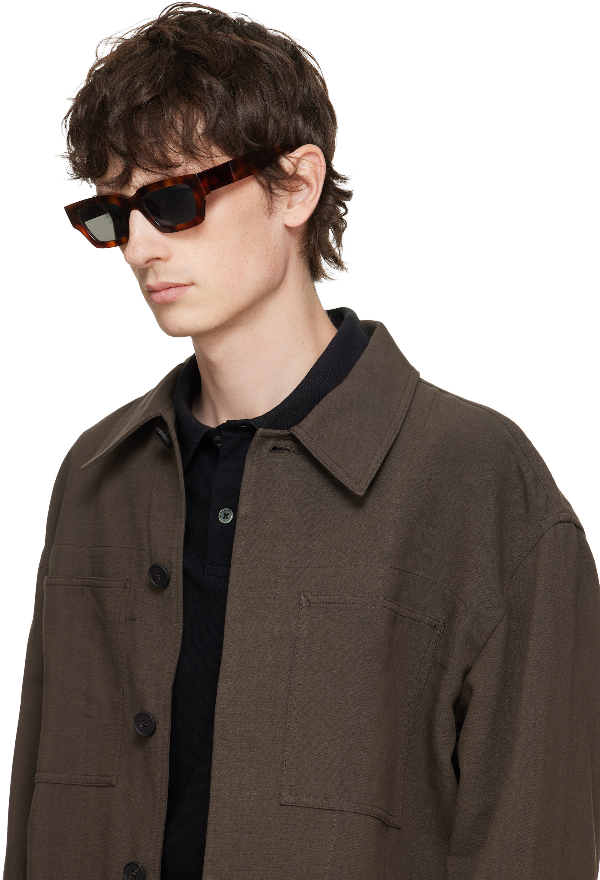 Jil Sander - 브라운 Oliver Peoples 렉탱글 에디션 6 선글라스