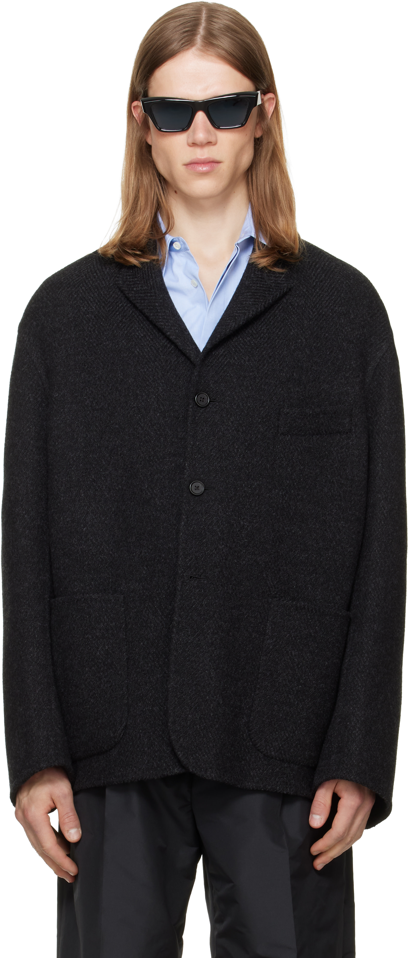 Jil Sander - Gray Wool Chevron Jacket