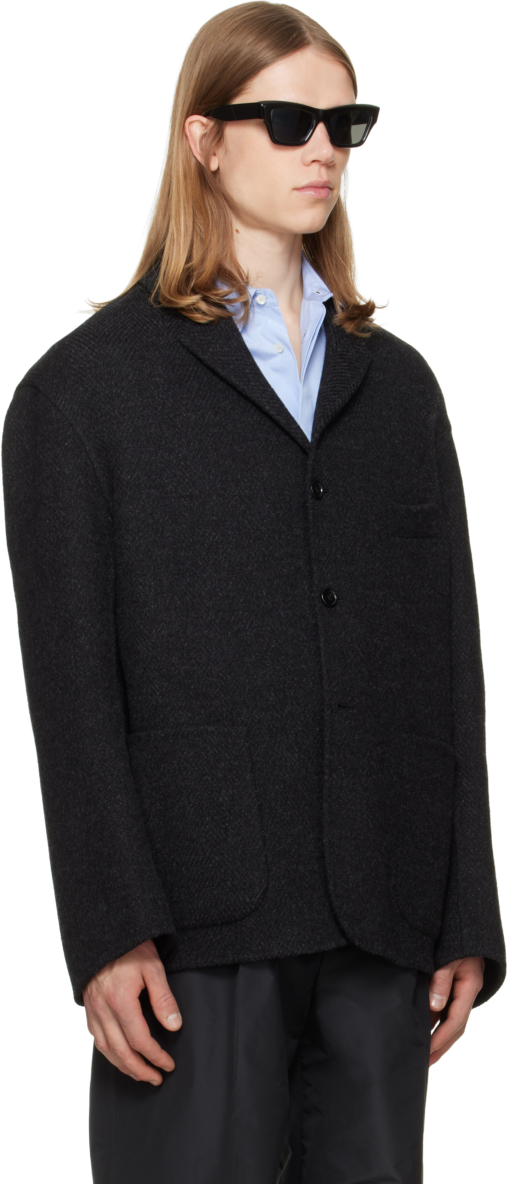 Jil Sander - Gray Wool Chevron Jacket