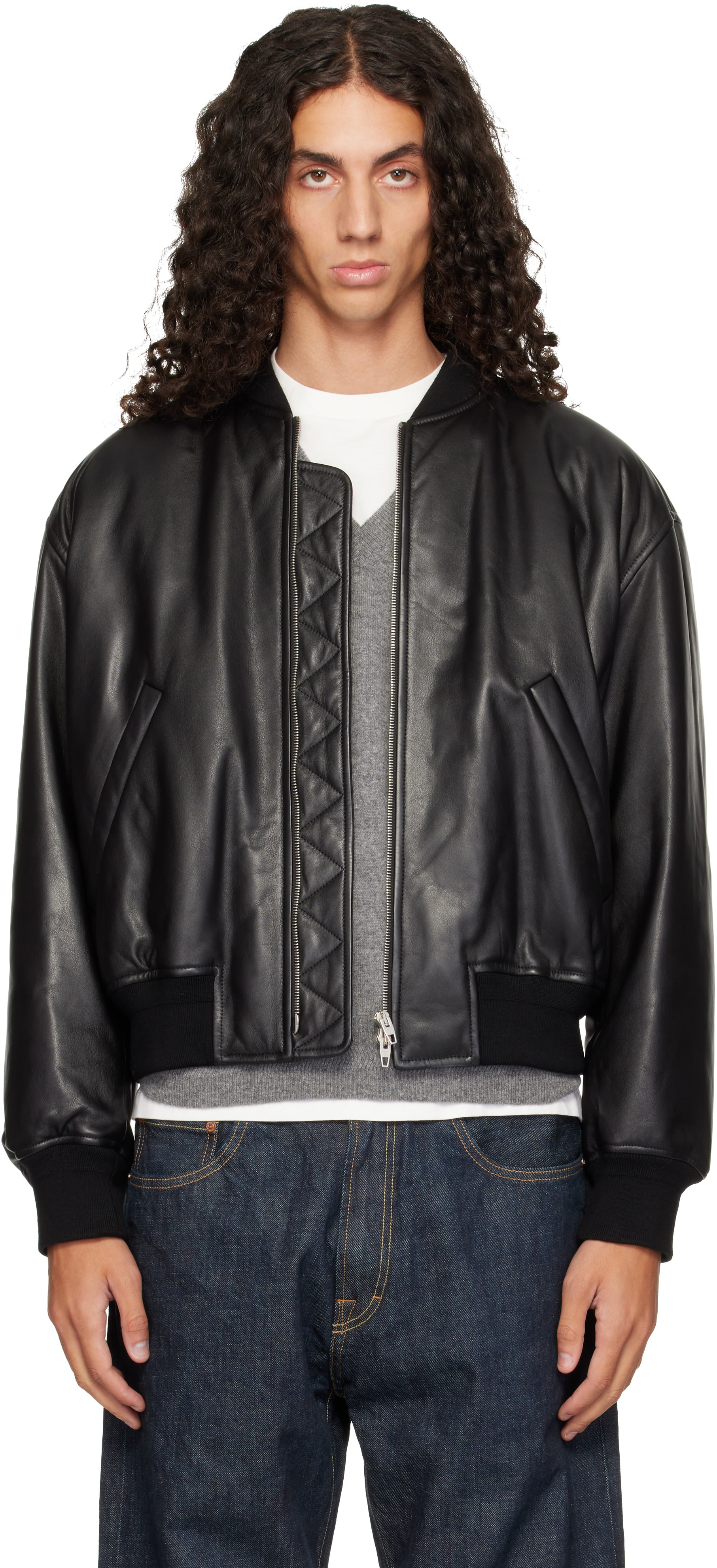 Jil Sander - Black Lambskin Bomber Jacket