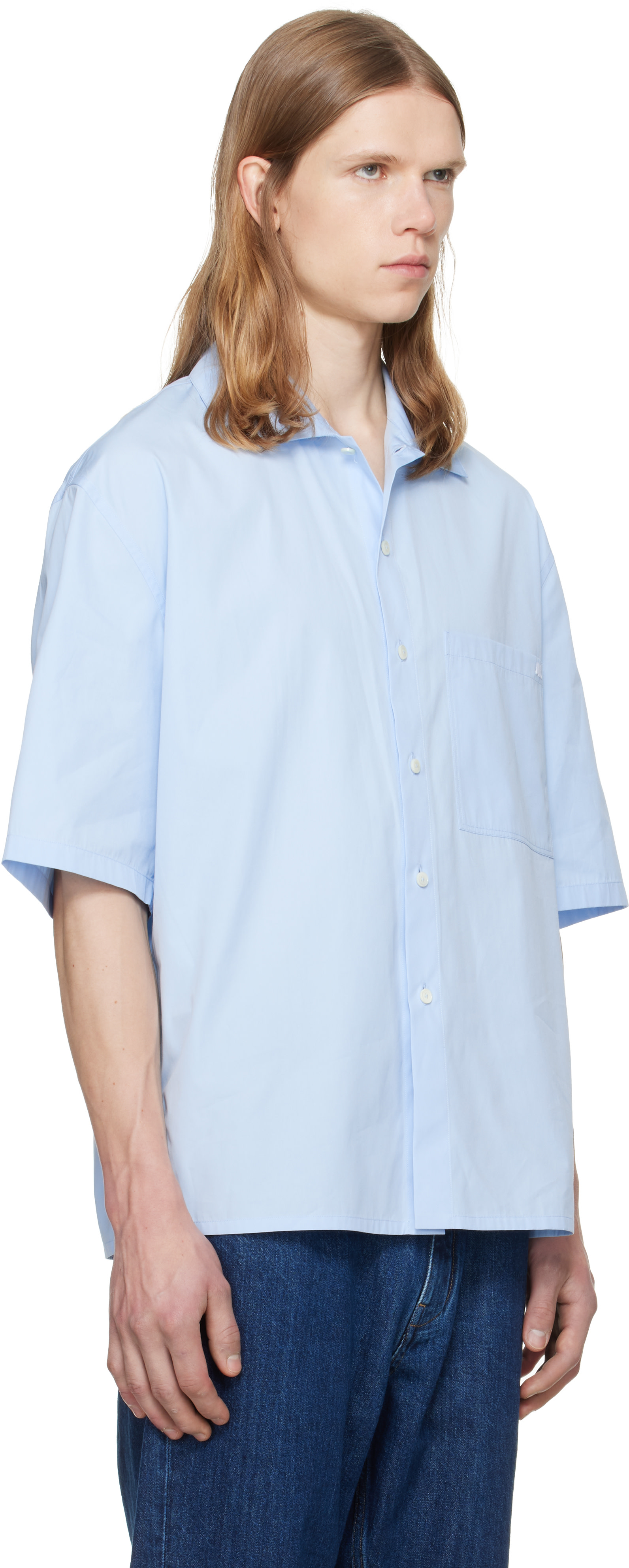 Jil Sander: Blue Lightweight Cotton Poplin Shirt | SSENSE