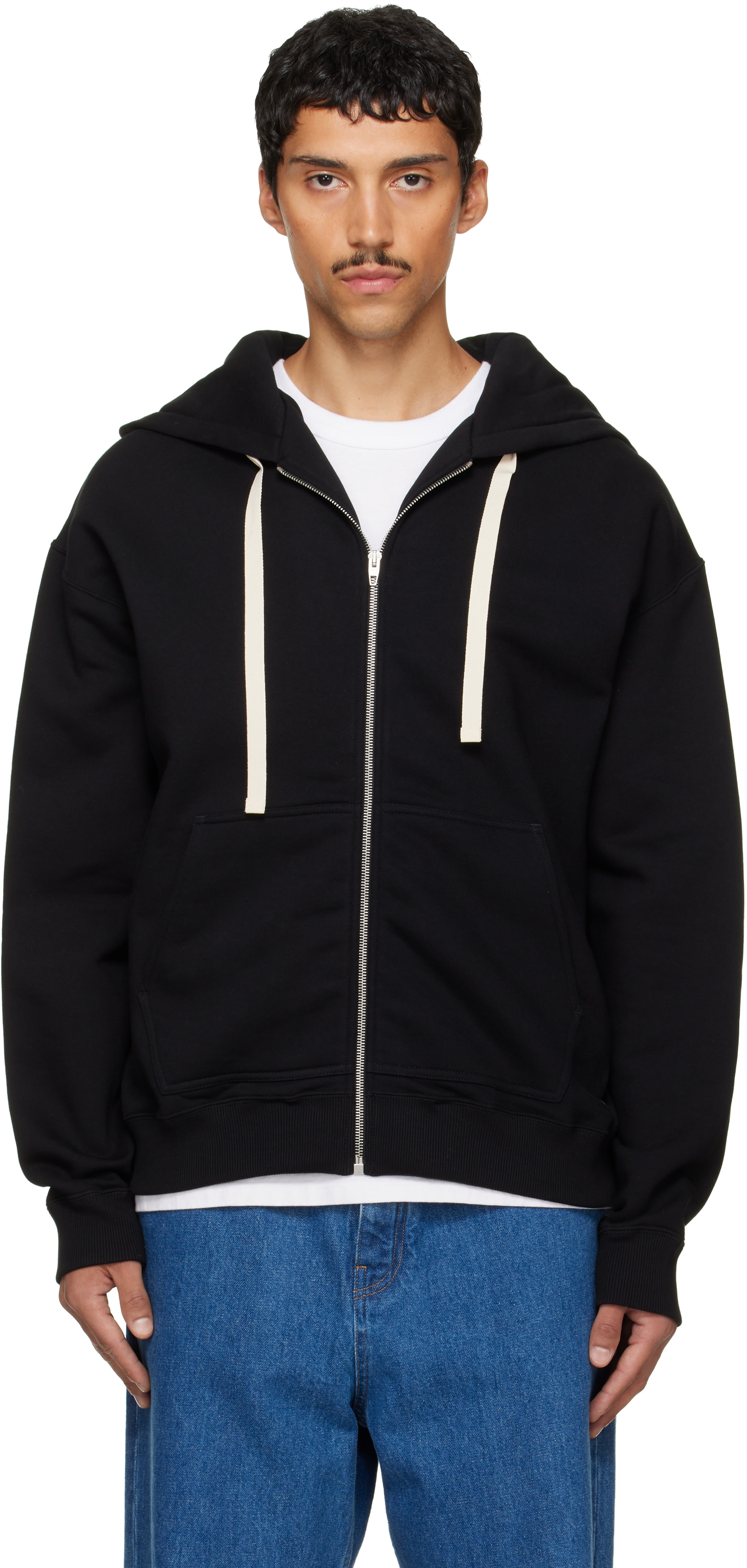 Jil Sander - Pull à capuche noir à glissière