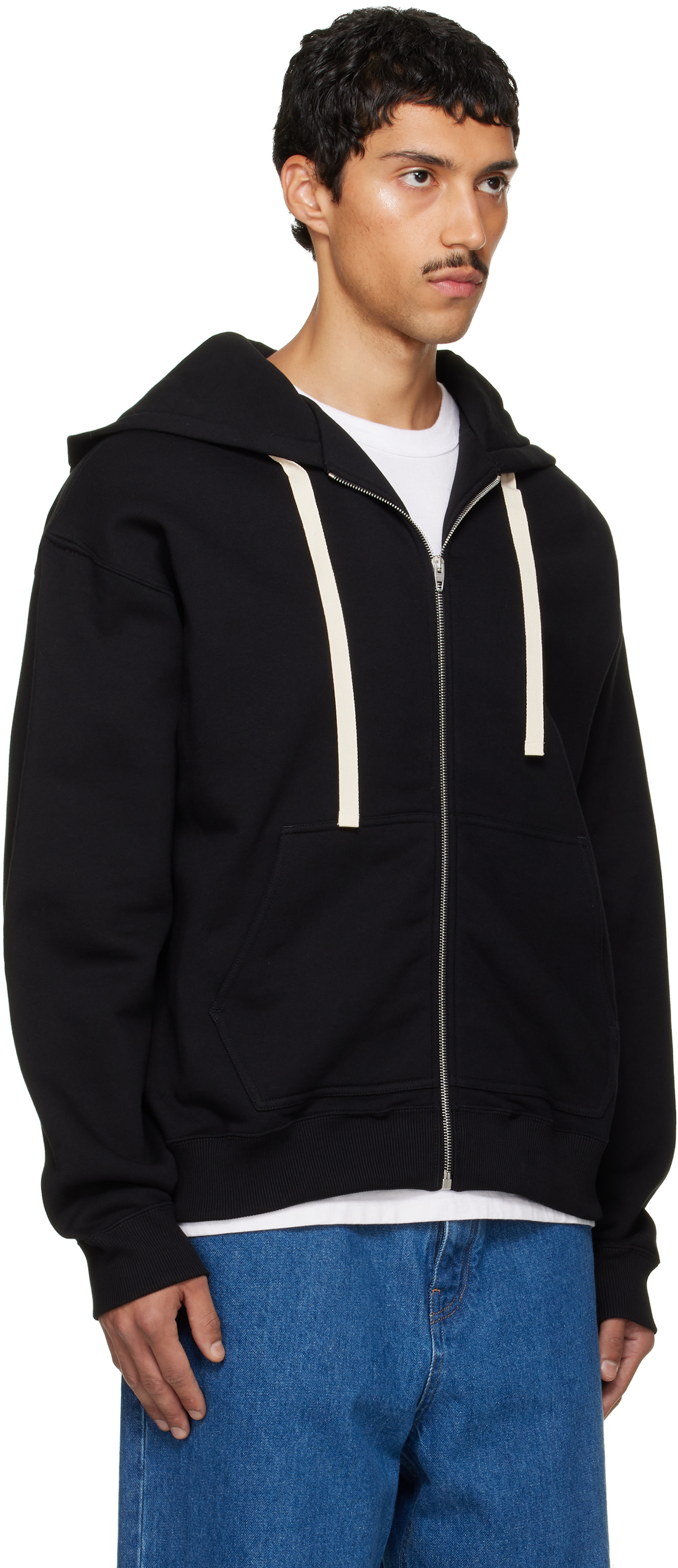 Jil Sander - Pull à capuche noir à glissière