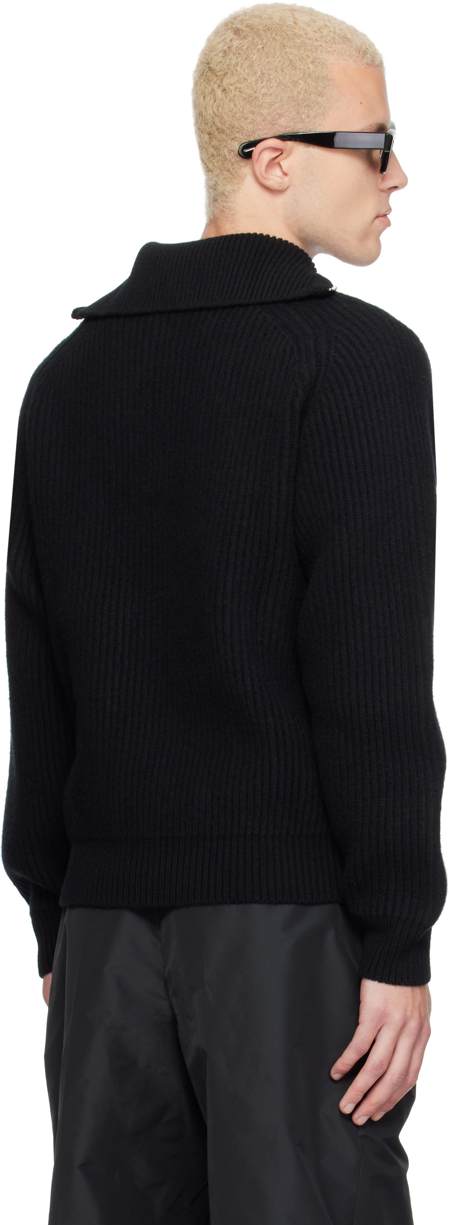 Jil Sander: Black LS High Zipped Neck Sweater | SSENSE