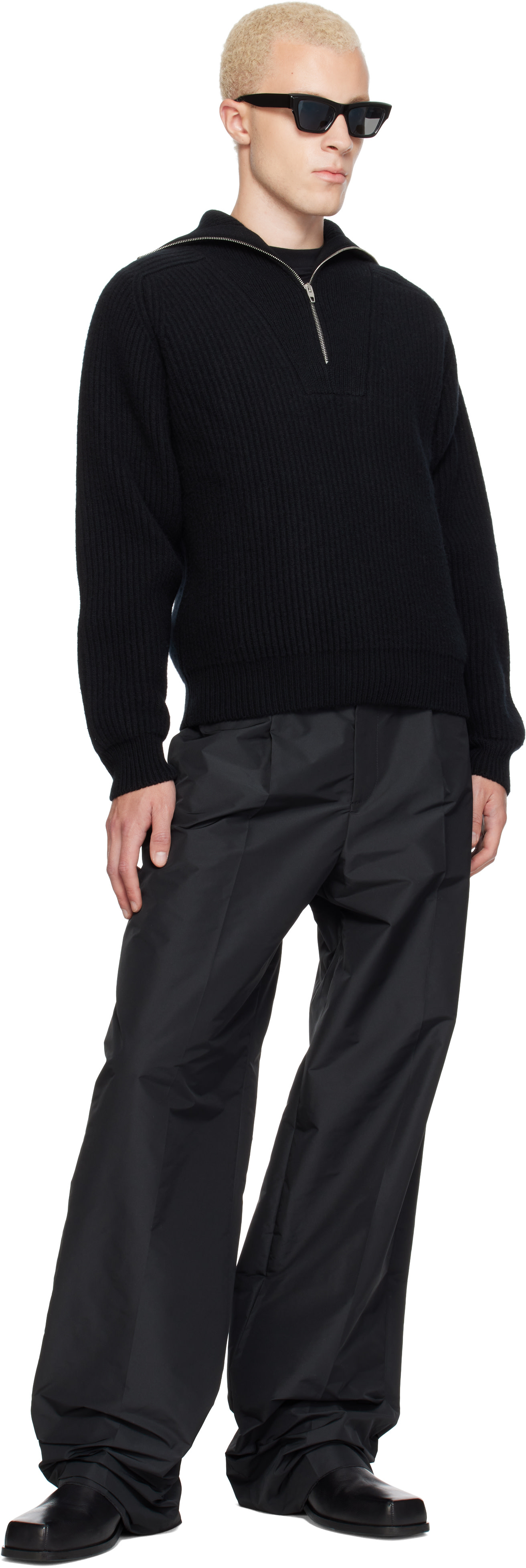 Jil Sander: Black LS High Zipped Neck Sweater | SSENSE