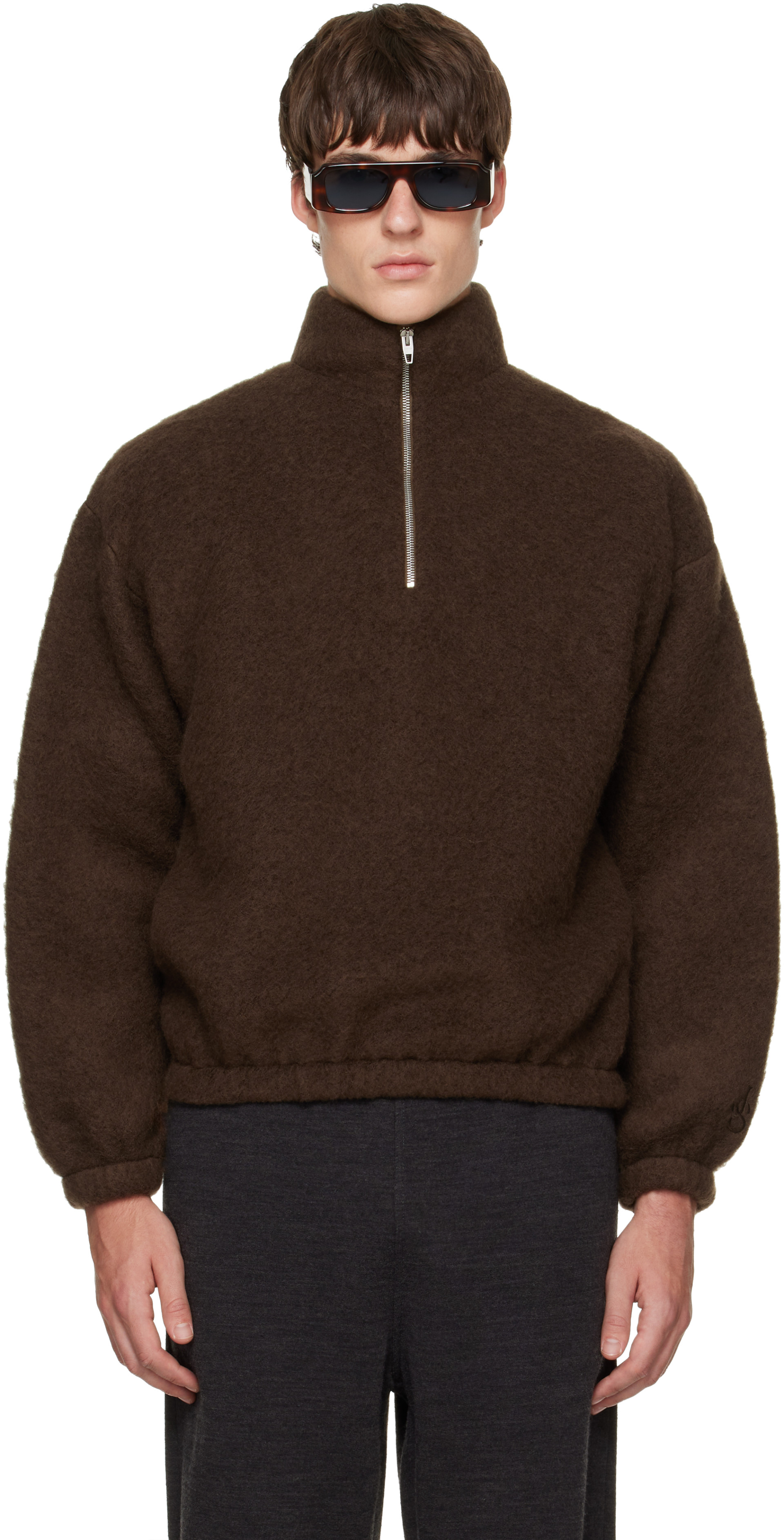 Jil Sander - Brown Quarter-Zip Sweater