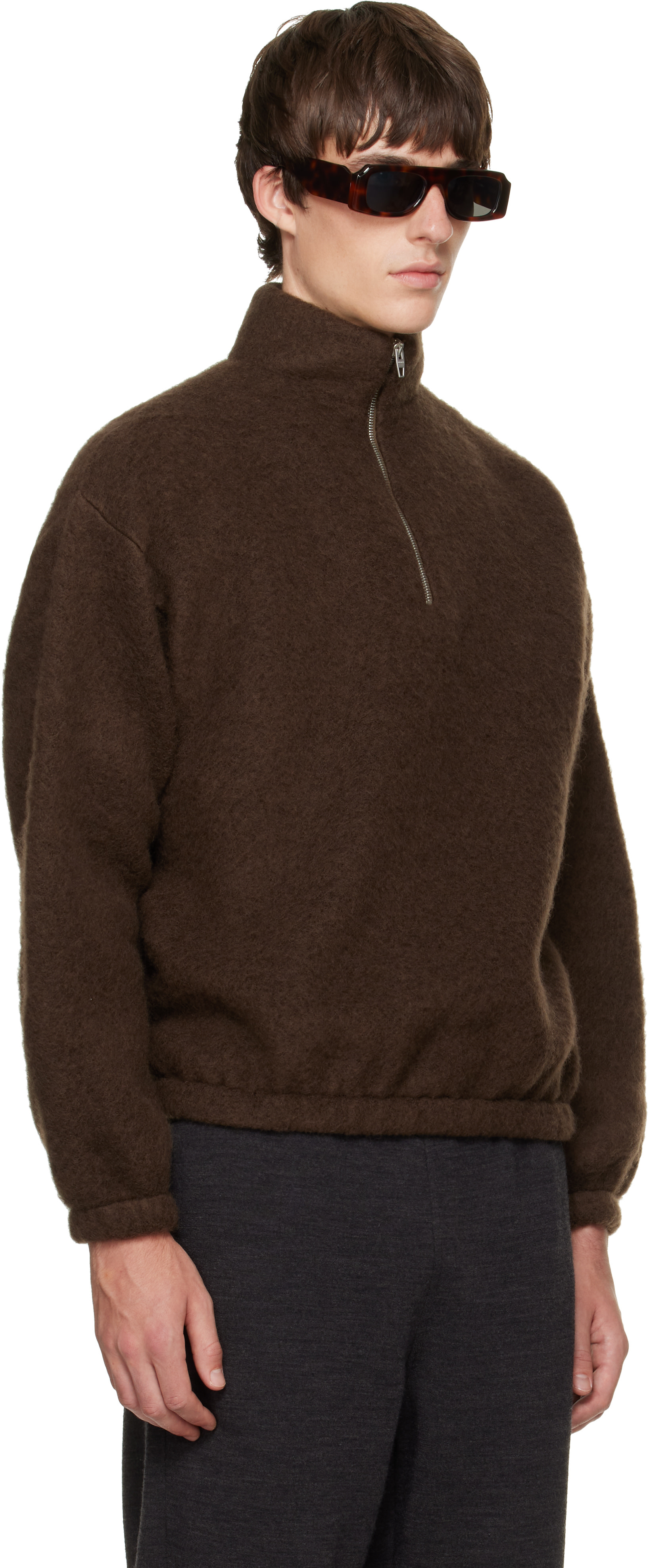 Jil Sander - Pull brun à glissière un quart