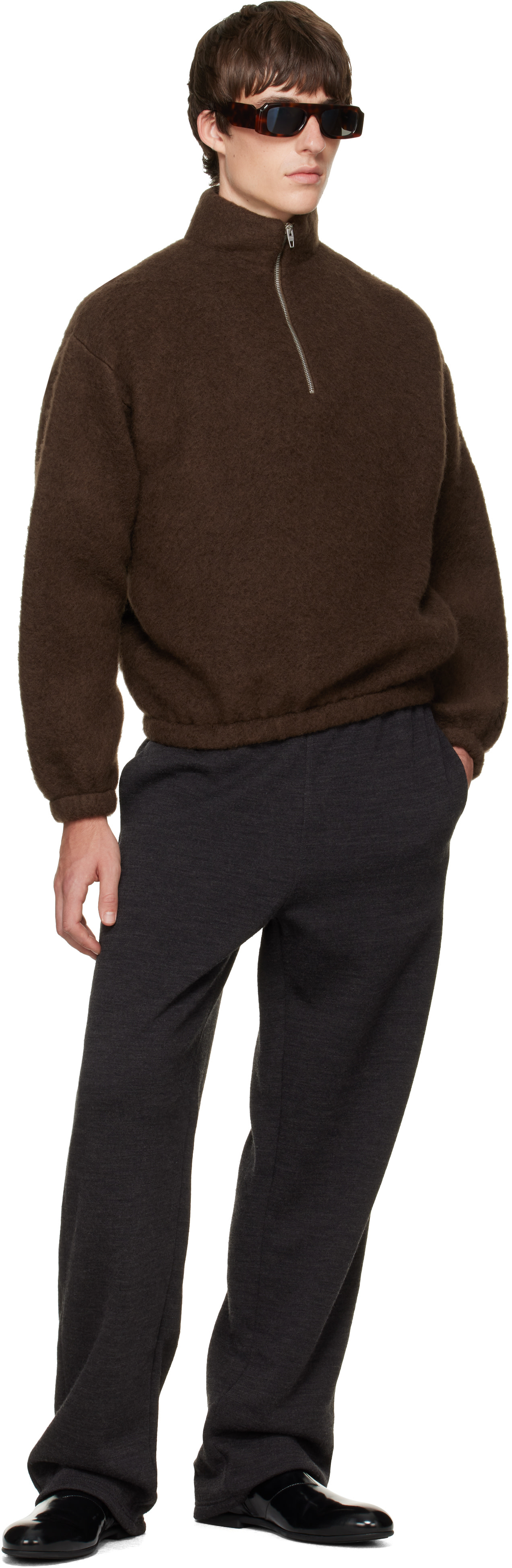 Jil Sander - Brown Quarter-Zip Sweater