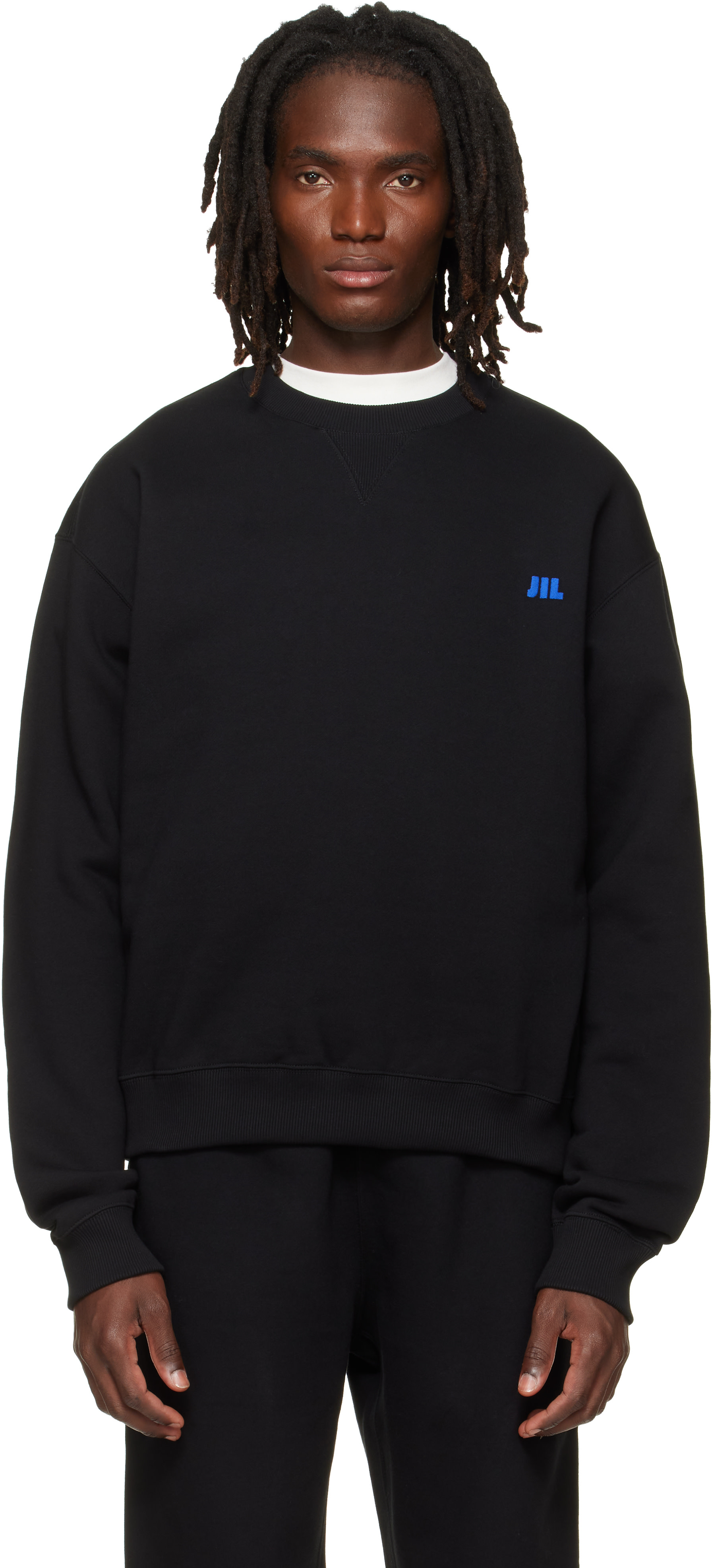 Jil Sander - Pull molletonné noir en coton à col ras du cou