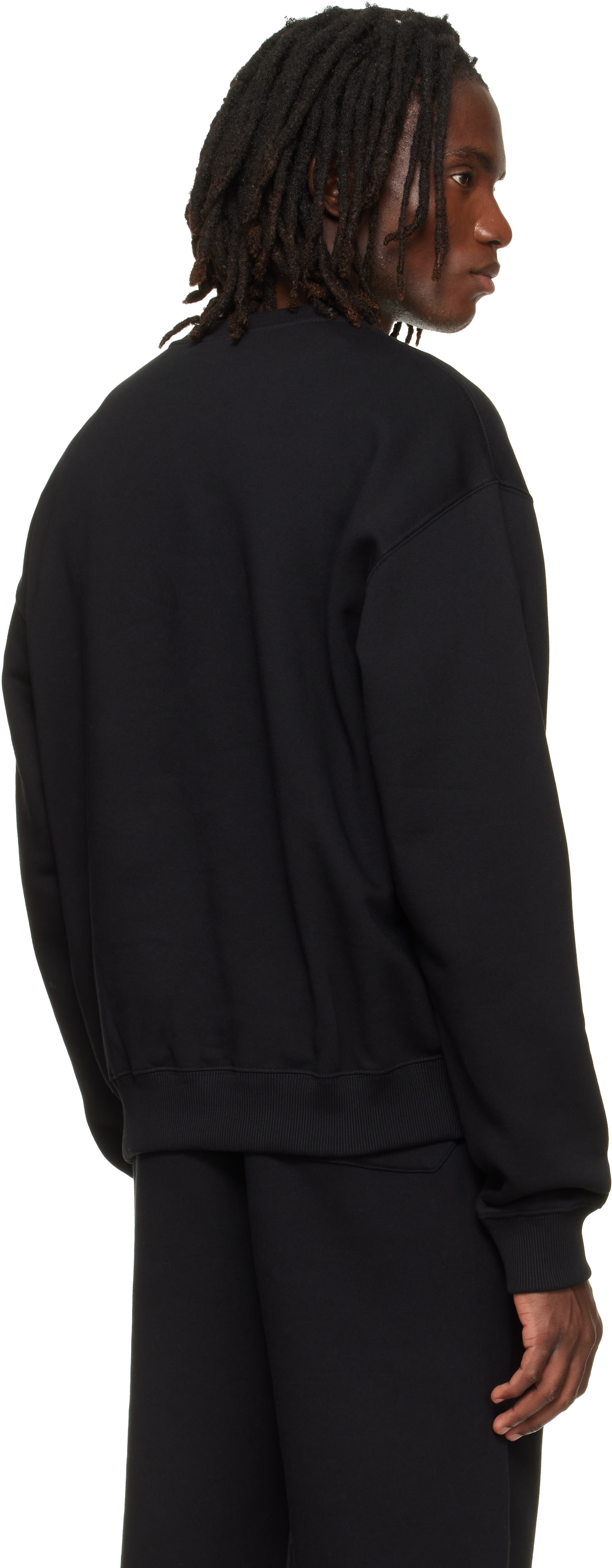 Jil Sander - Pull molletonné noir en coton à col ras du cou