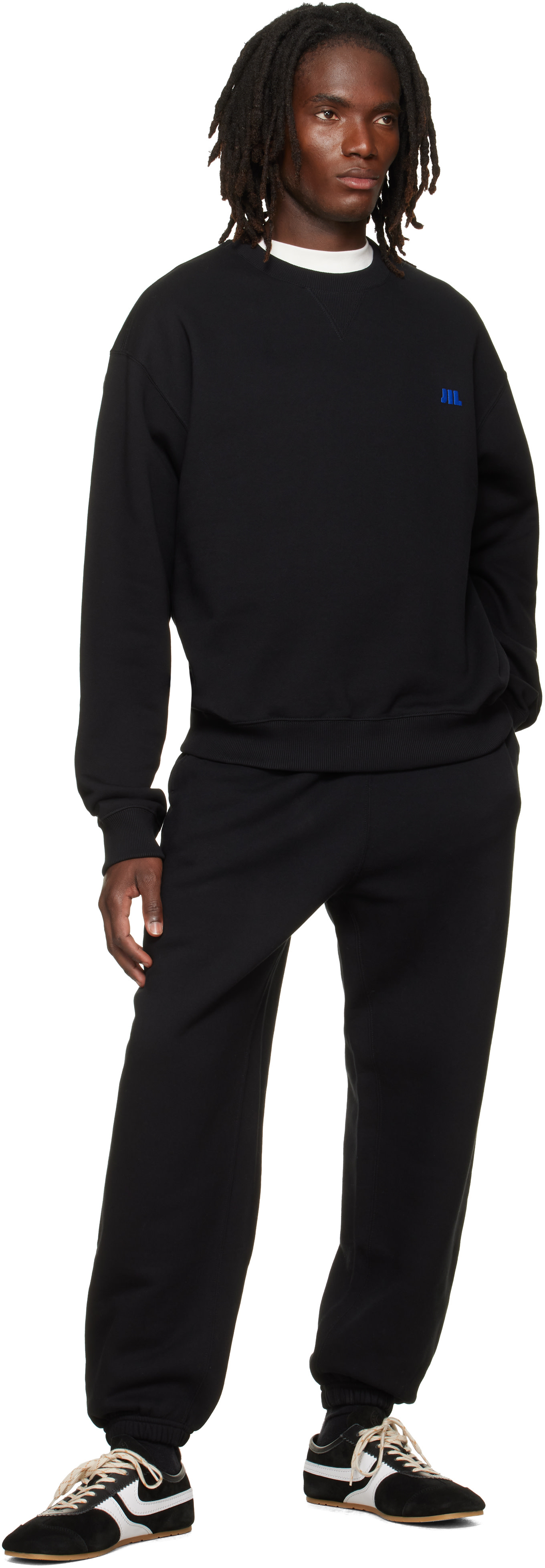 Jil Sander - Pull molletonné noir en coton à col ras du cou