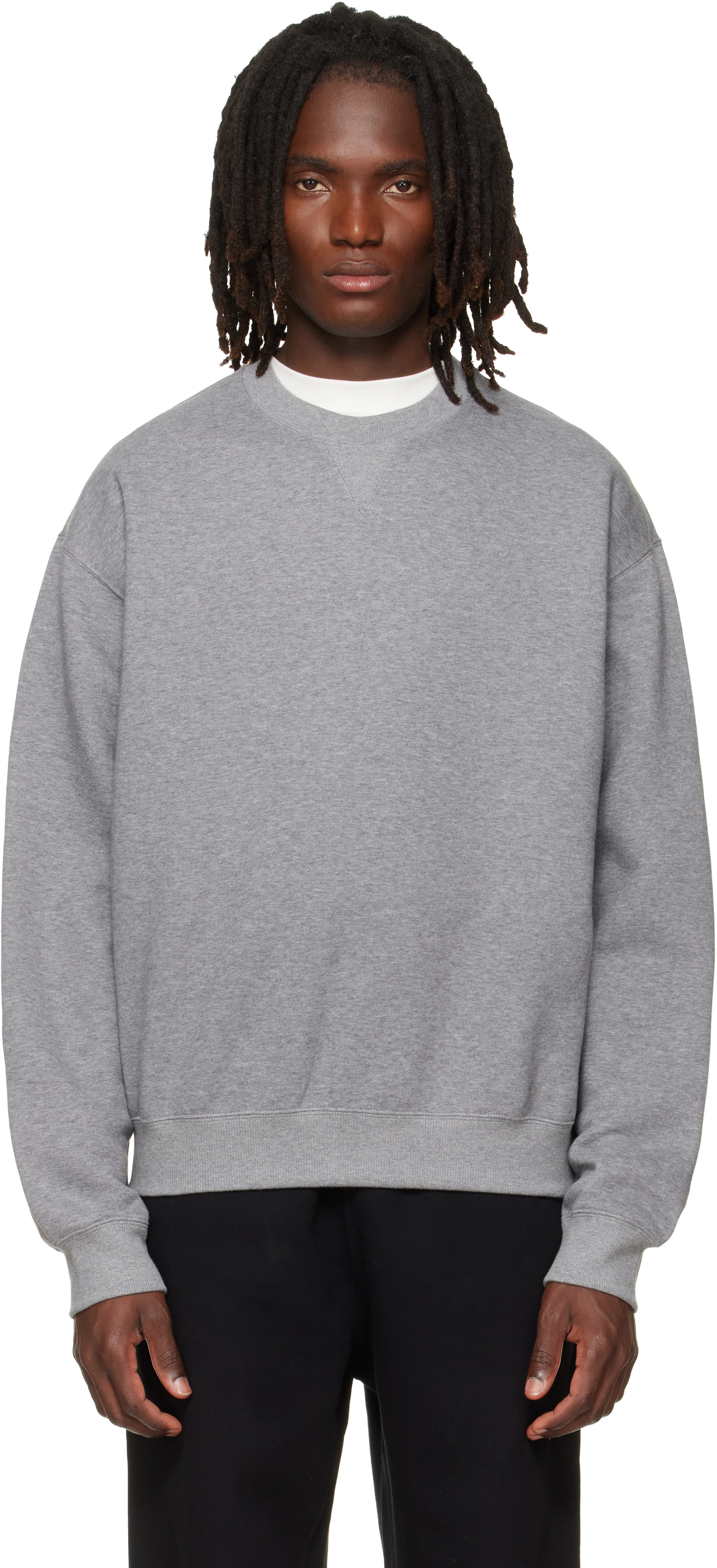 Jil Sander - Pull molletonné gris en coton à col ras du cou