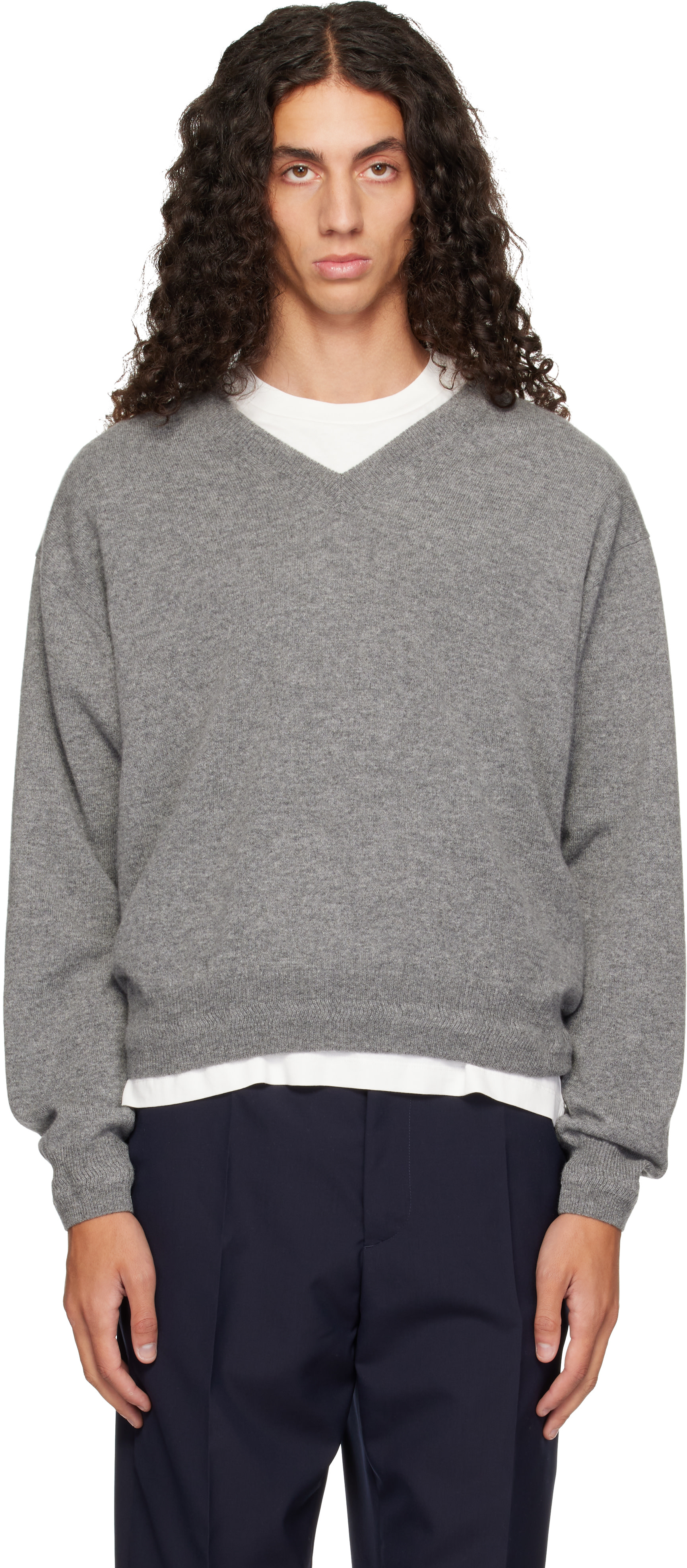 Jil Sander - Gray LS V-Neck Sweater