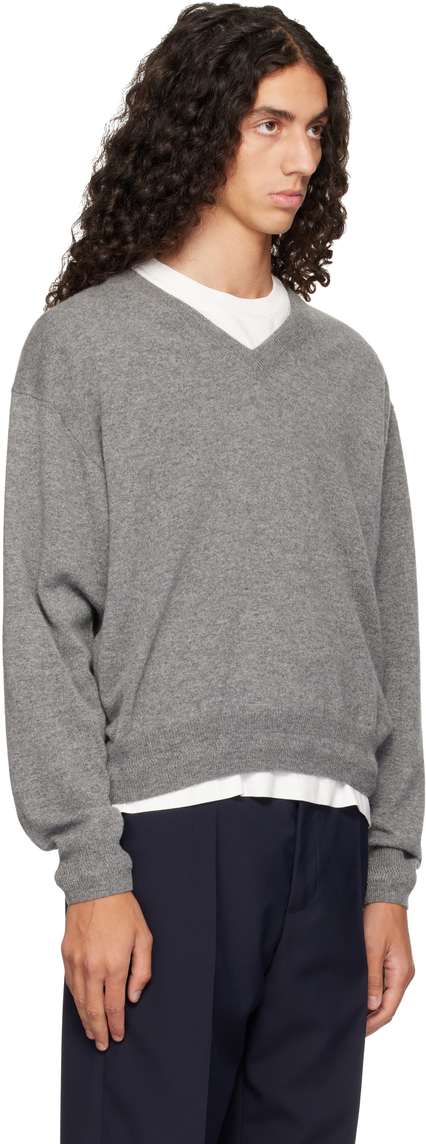 Jil Sander - Gray LS V-Neck Sweater