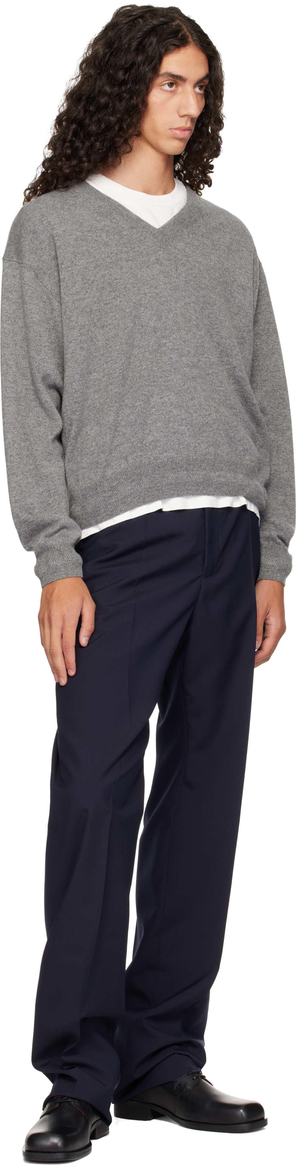 Jil Sander - Gray LS V-Neck Sweater