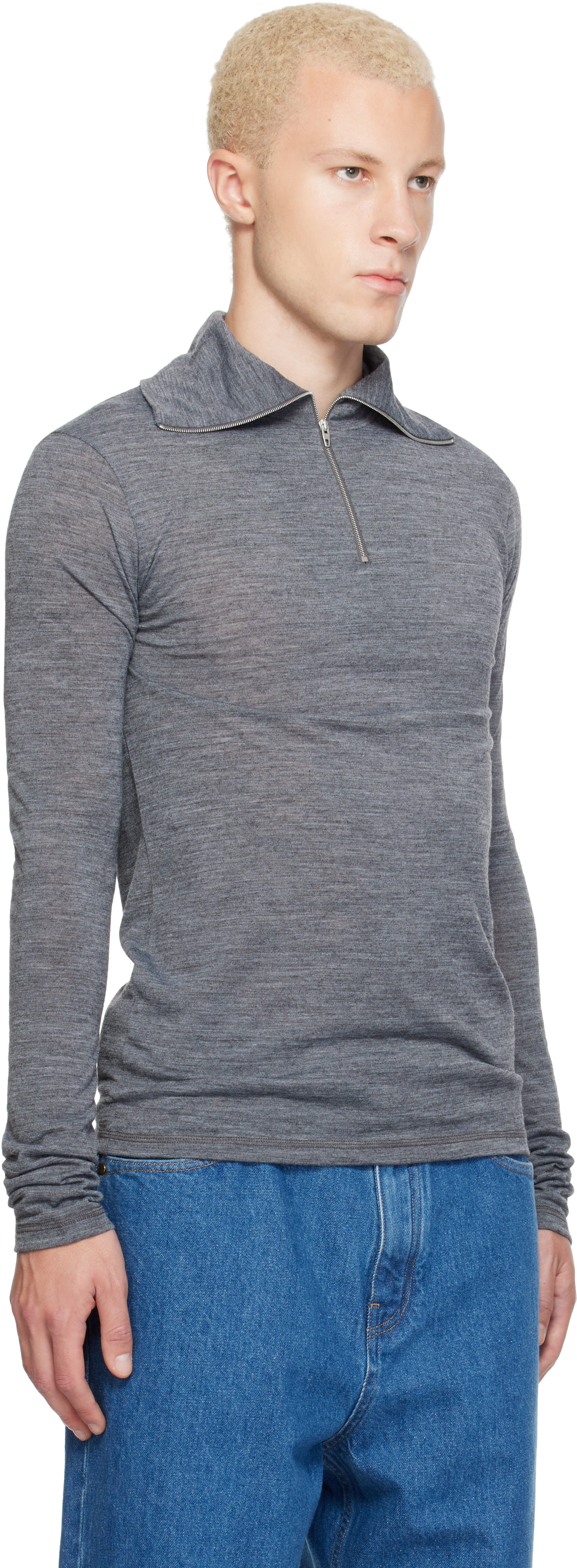 Jil Sander - Gray LS Zip Polo