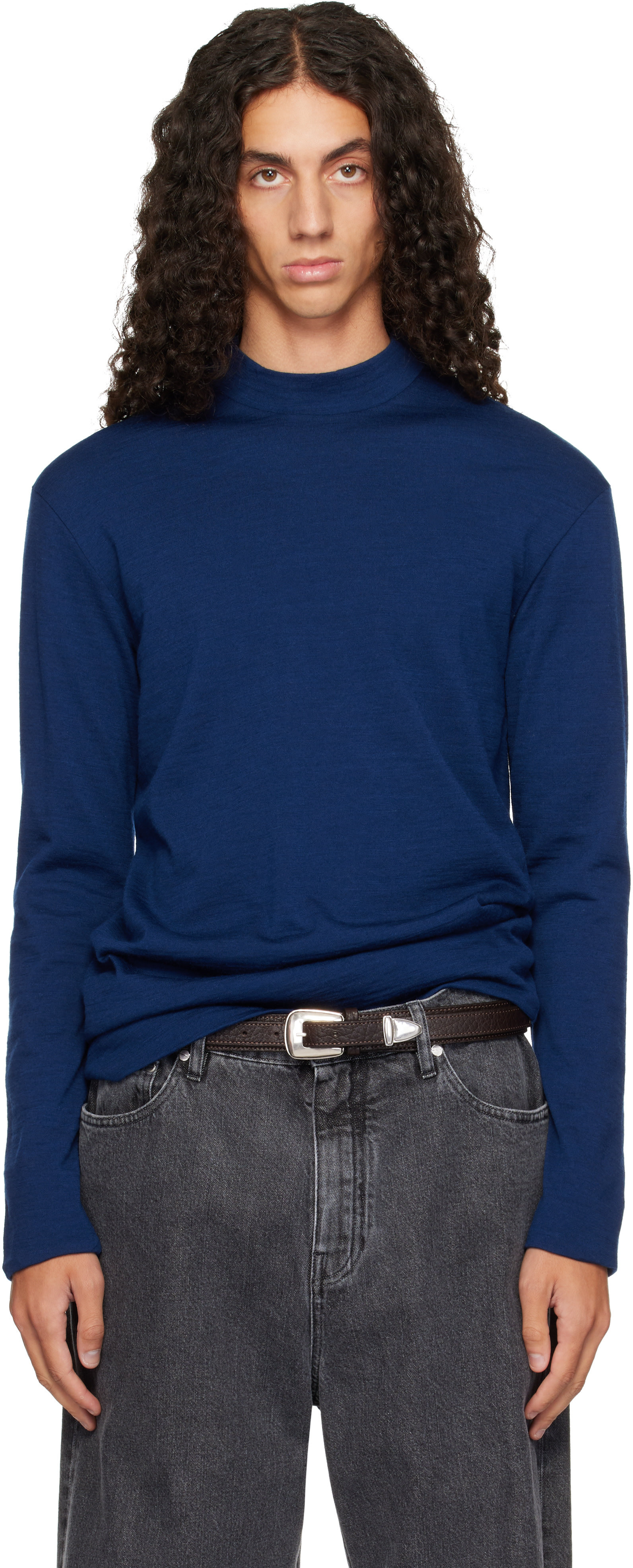 Jil Sander - ブルー モックネック LS Tシャツ