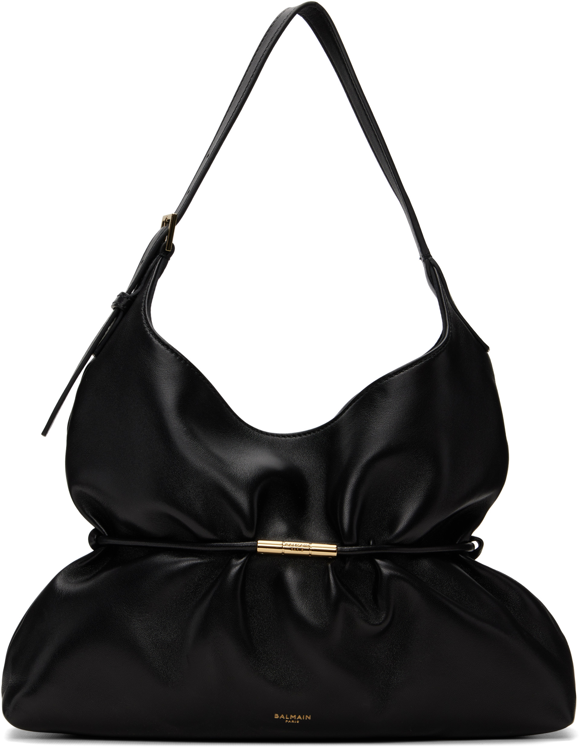BALMAIN - Black Sphynx Medium Smooth Leather Bag