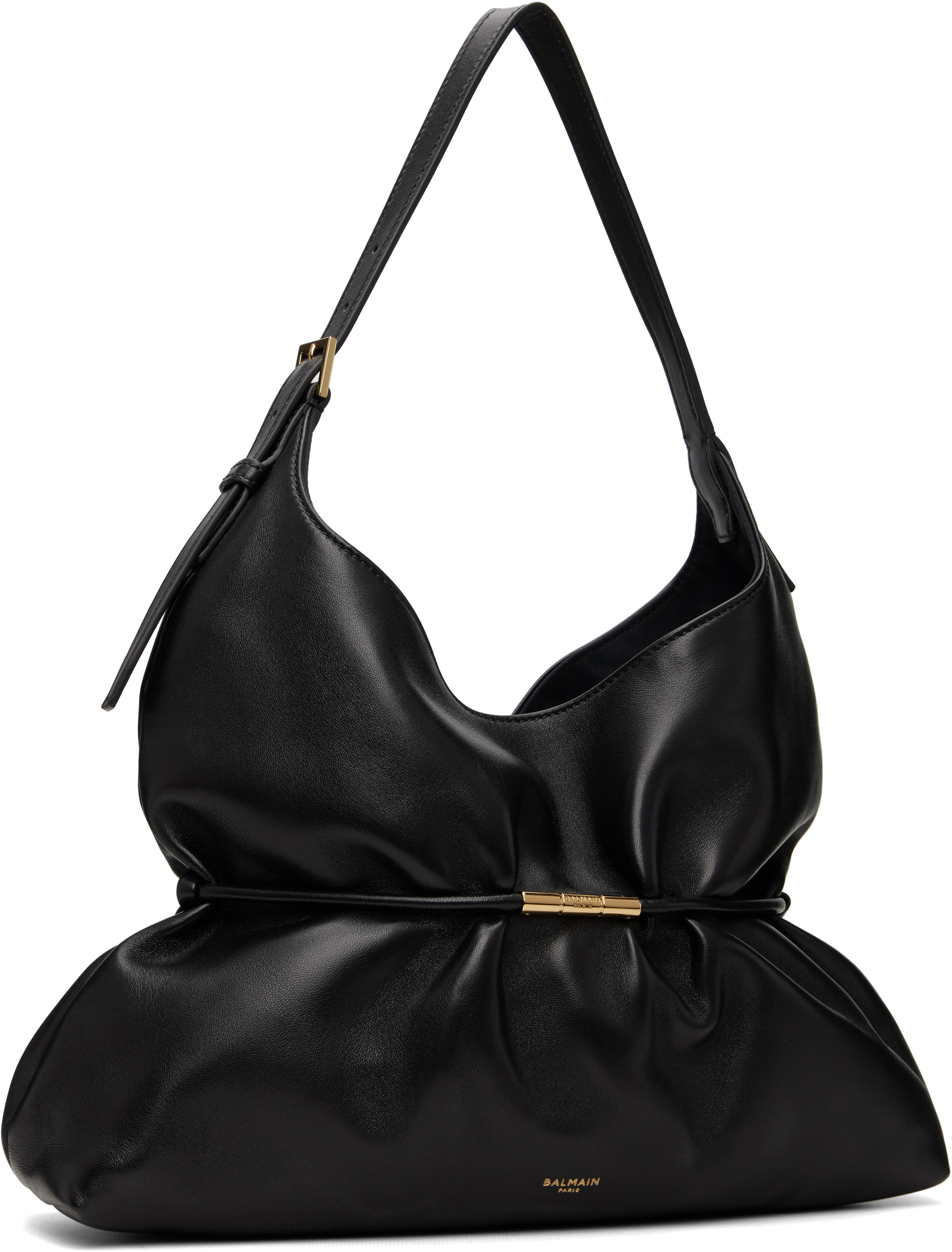 BALMAIN - Black Sphynx Medium Smooth Leather Bag