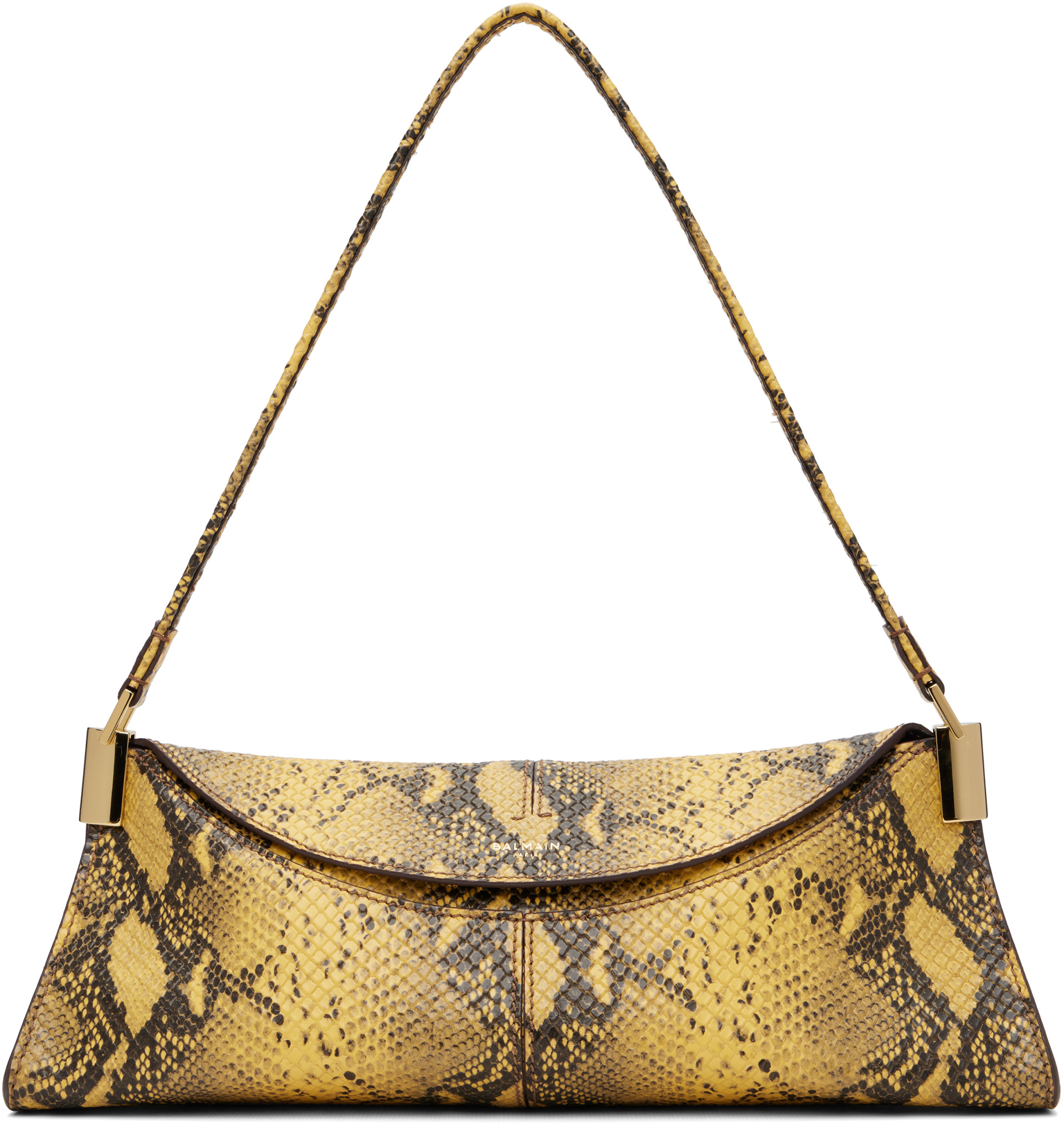 BALMAIN - Yellow & Black 64-83 Small Python-Effect Leather Bag