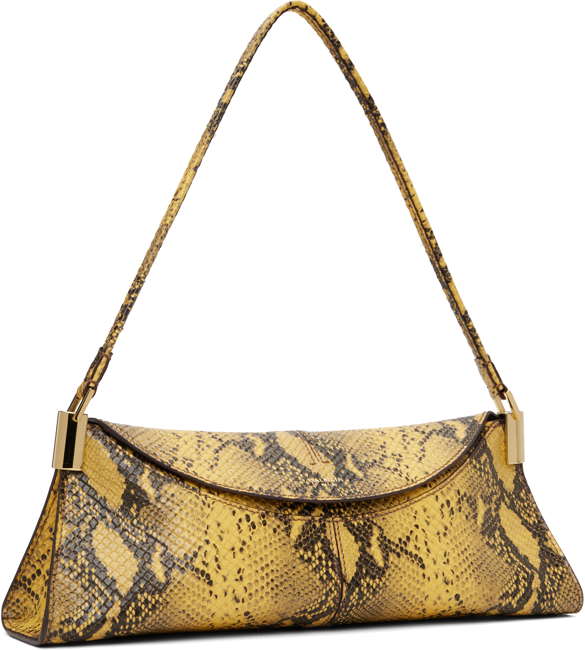 BALMAIN - Yellow & Black 64-83 Small Python-Effect Leather Bag
