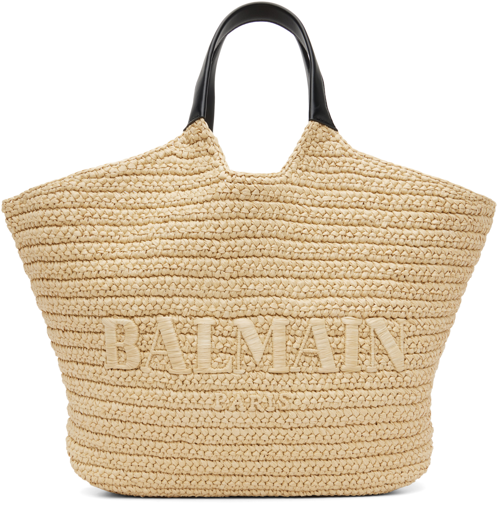 Balmain - Cabas beige en crochet à logo