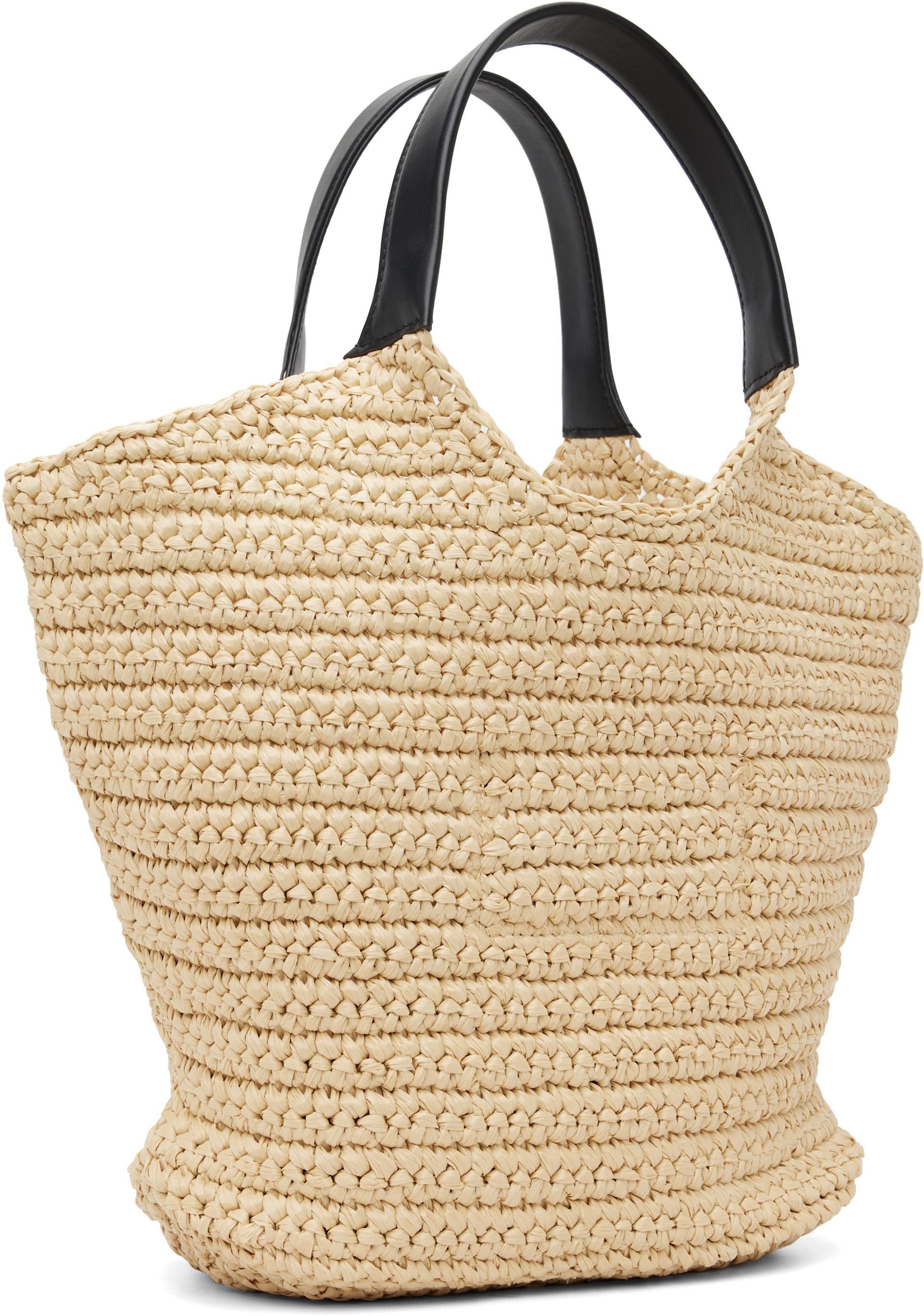 Balmain - Mini cabas beige en crochet à logo