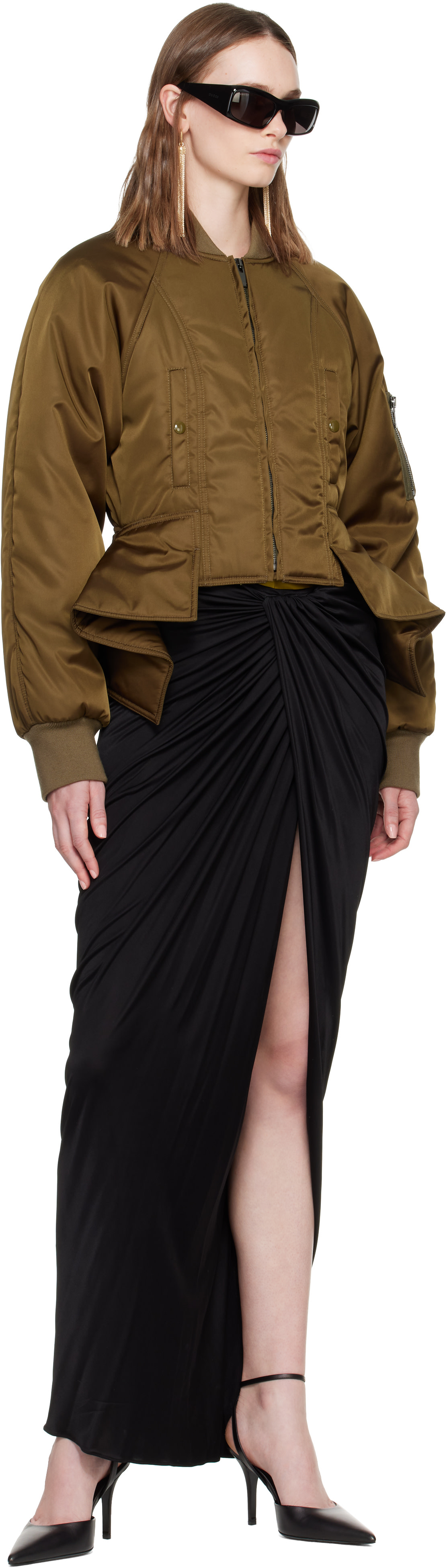 BALMAIN: Khaki Nylon Signature Bomber Jacket | SSENSE