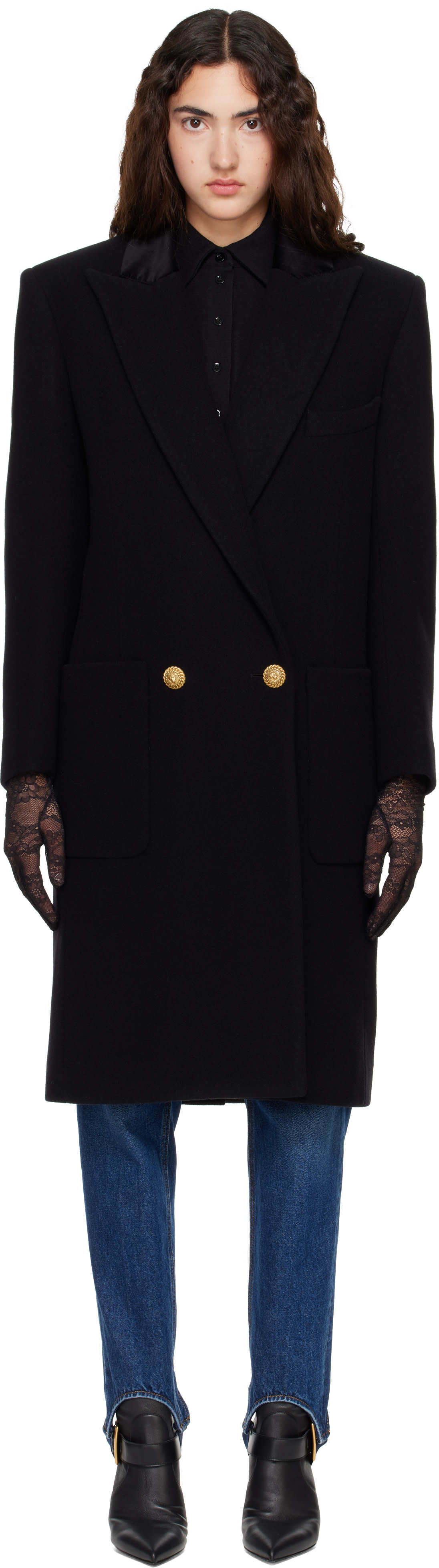 BALMAIN - Black Long Wool Coat