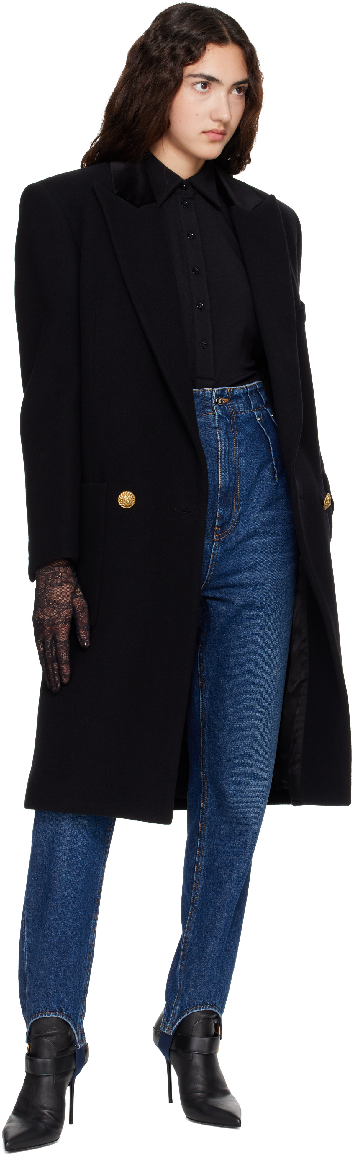 BALMAIN - Black Long Wool Coat