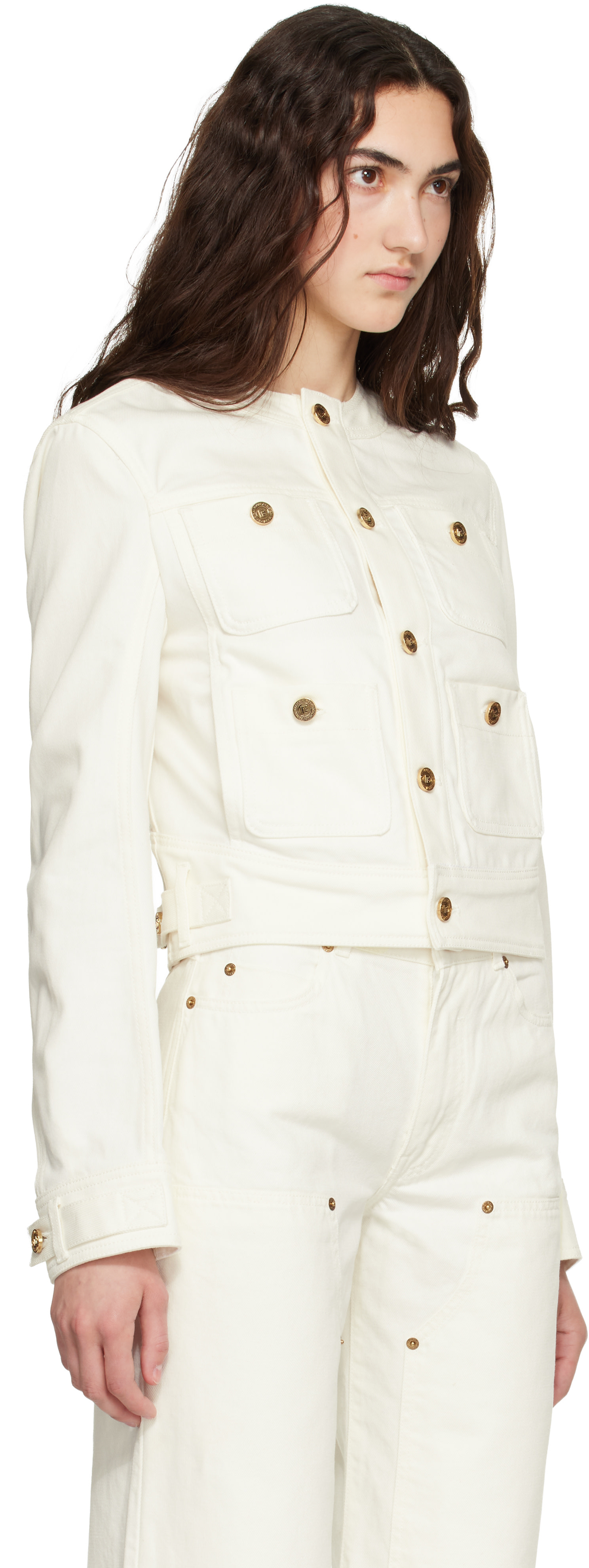Balmain - 오프 화이트 패치 포켓 데님 재킷